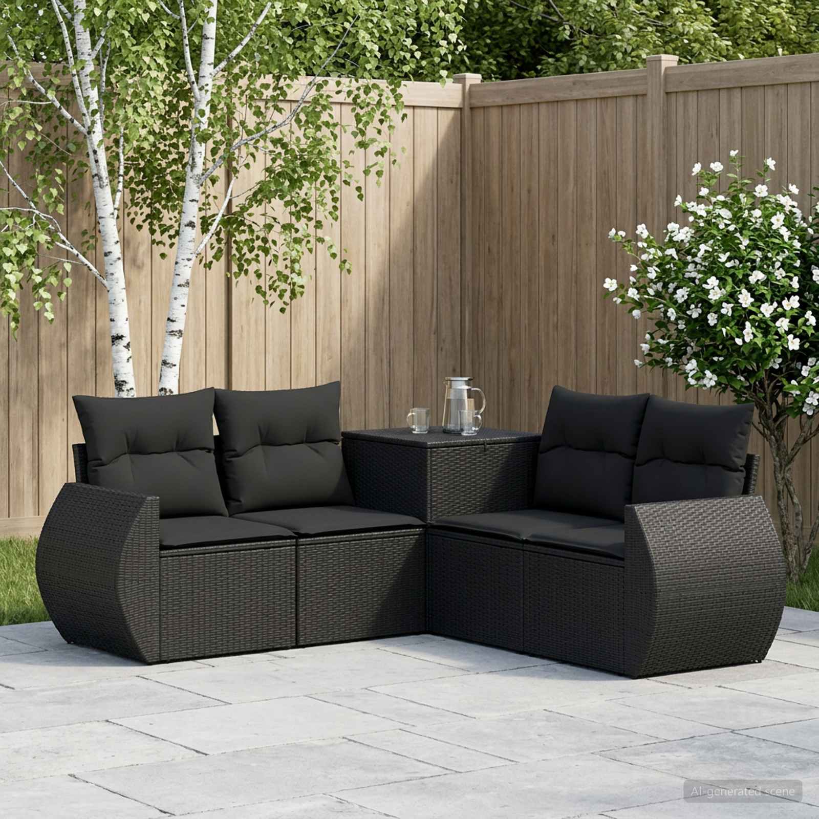 Sofa Set 5 stk. Schwarz Polyrattan und Stahl