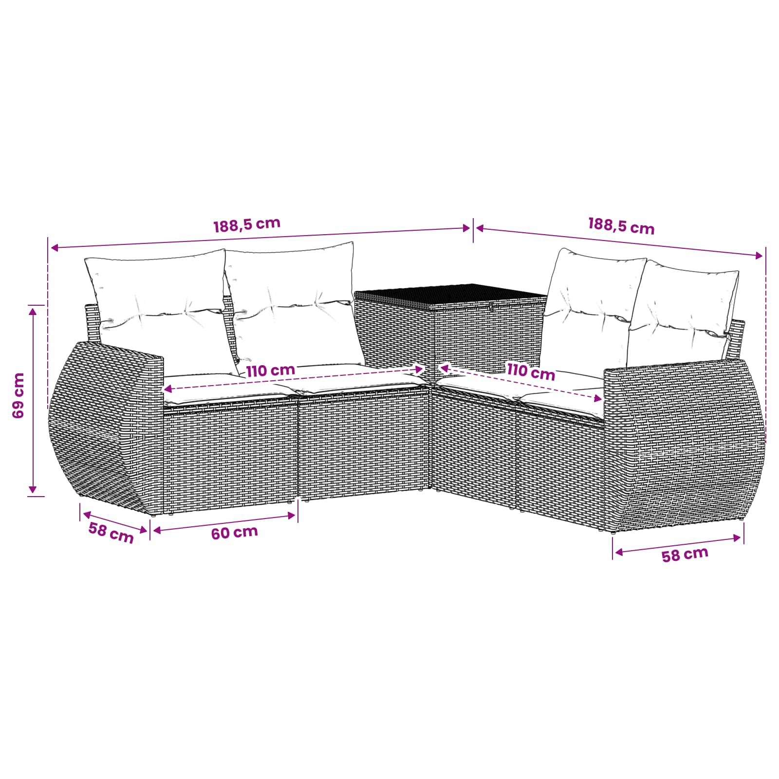 Sofa Set 5 stk. Schwarz Polyrattan und Stahl