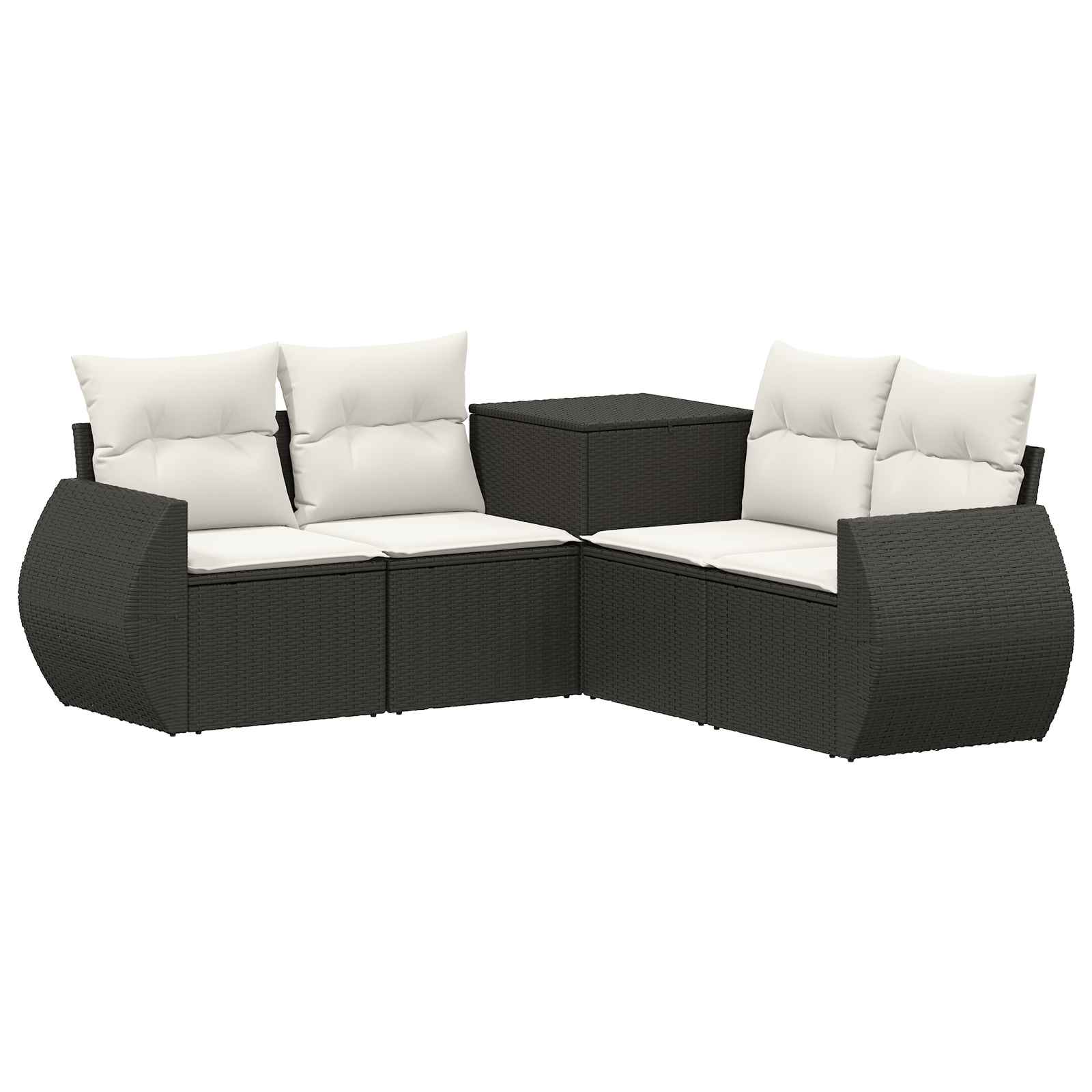 Sofa Set 5 stk. Schwarz und Cremeweiß Polyrattan und Stahl