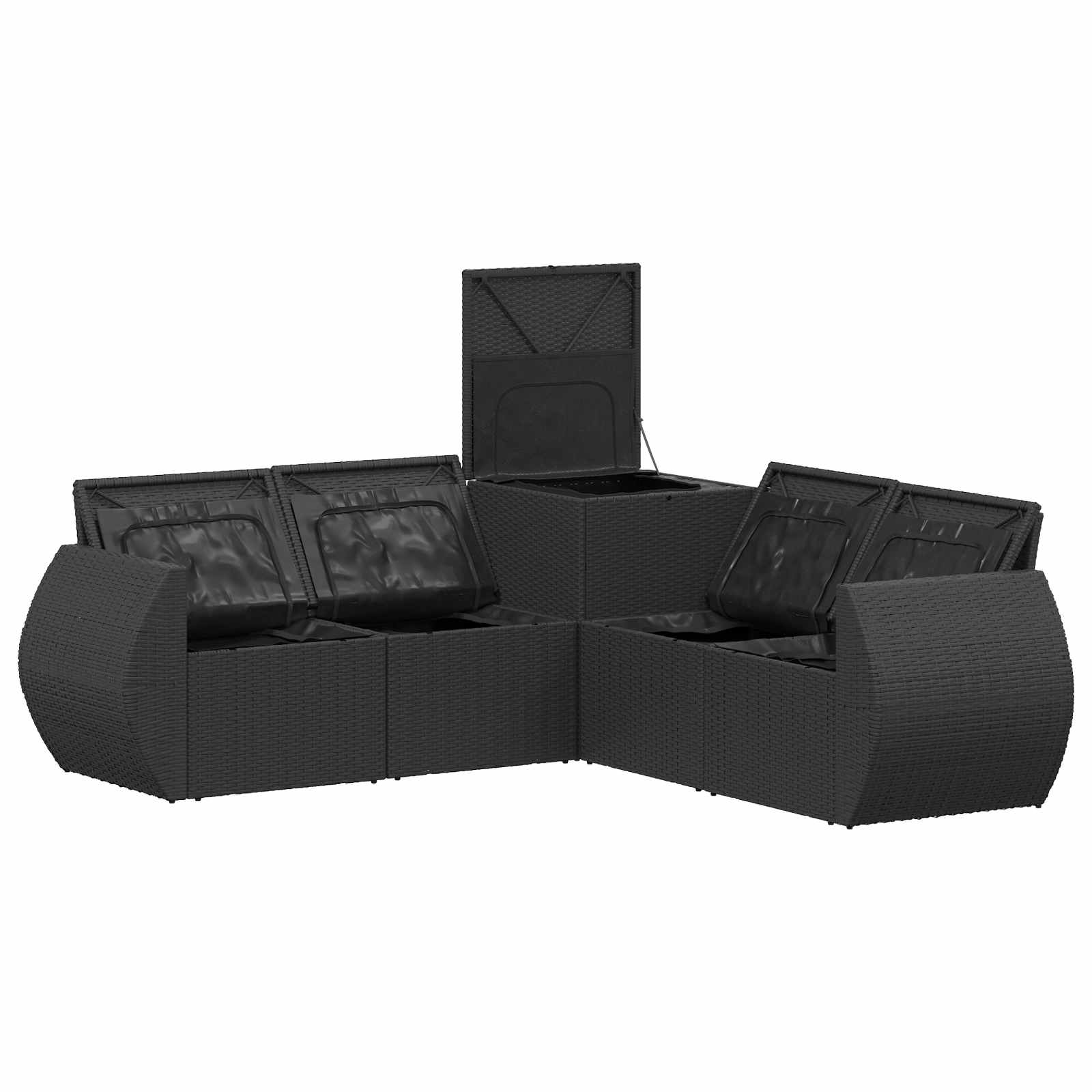 Sofa Set 5 stk. Schwarz und Cremeweiß Polyrattan und Stahl