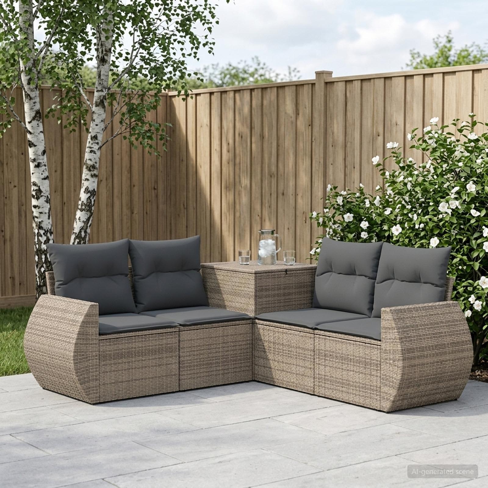 Sofa Set 5 stk. Grau und Dunkelgrau Polyrattan und Stahl