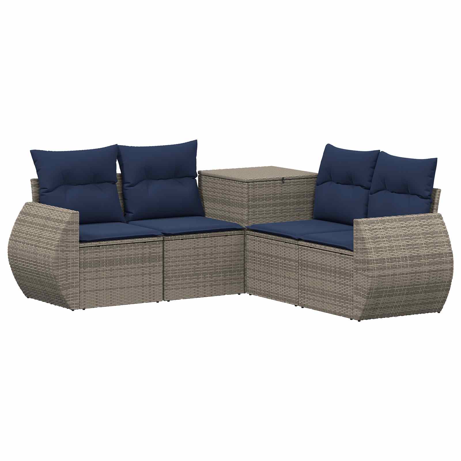 Sofa Set 5 stk. Grau und Marineblau Polyrattan und Stahl