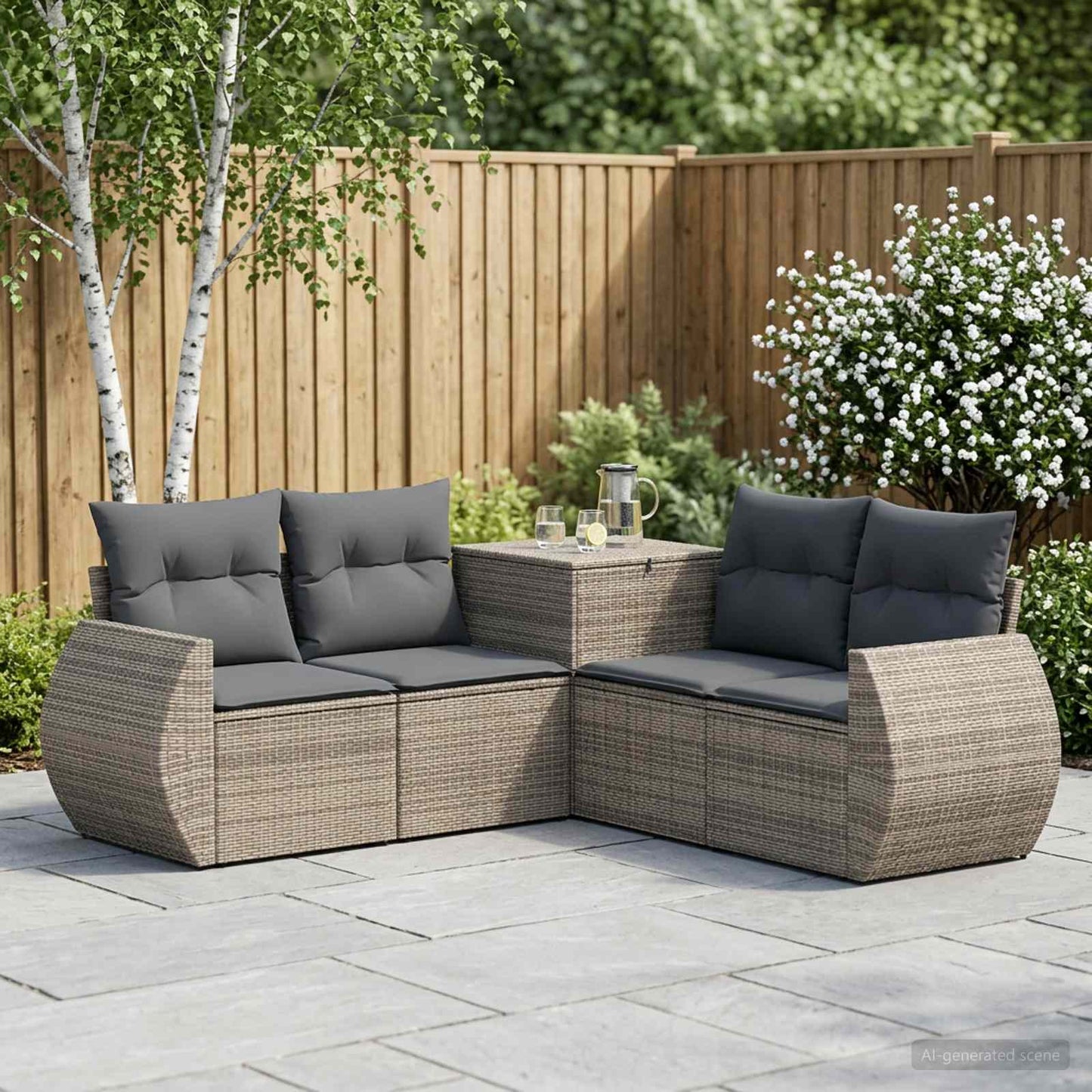 Sofa Set 5 stk. Grau und Dunkelgrau Polyrattan und Stahl