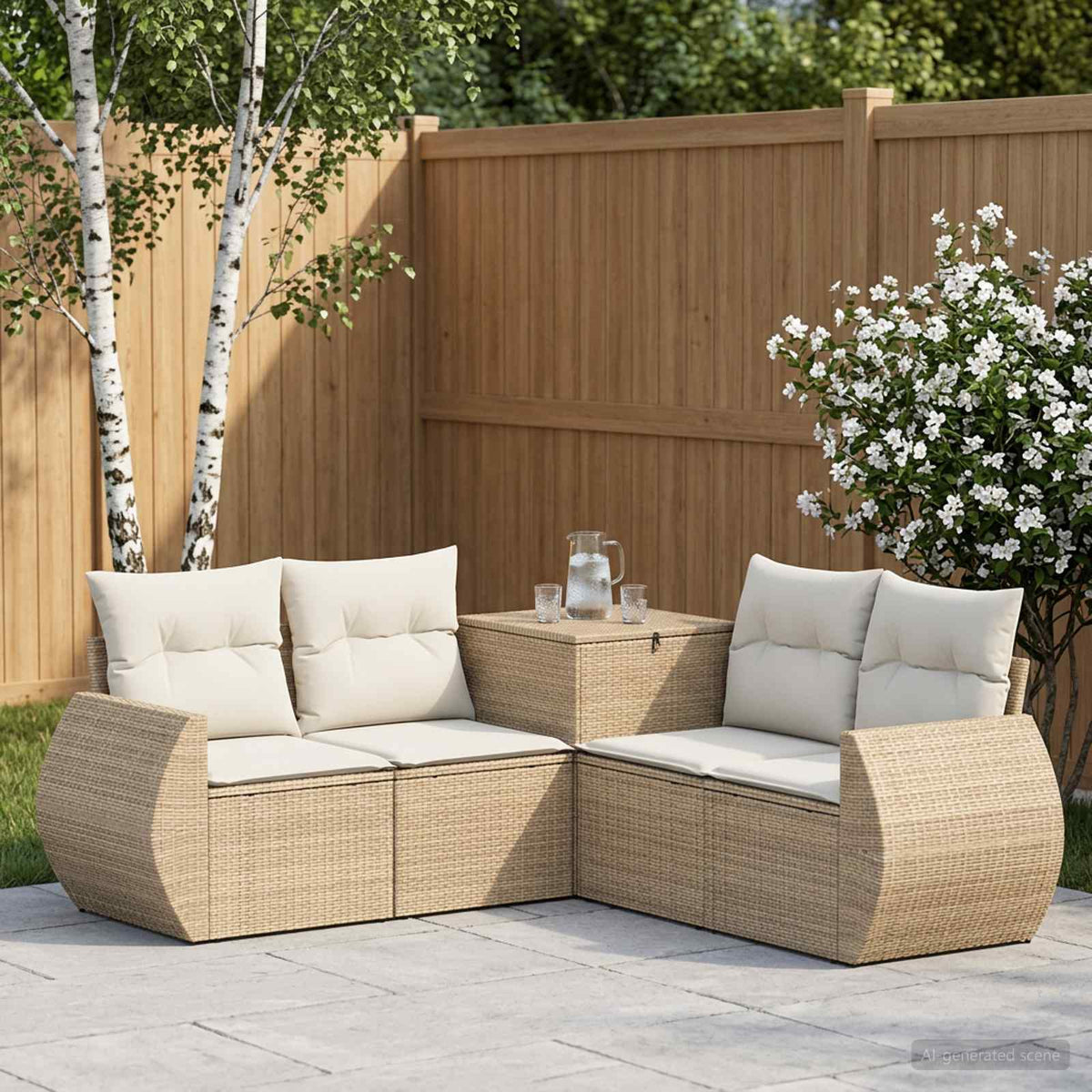Sofa Set 5 stk. Beige und Cremeweiß 188 x 188 x 85 cm