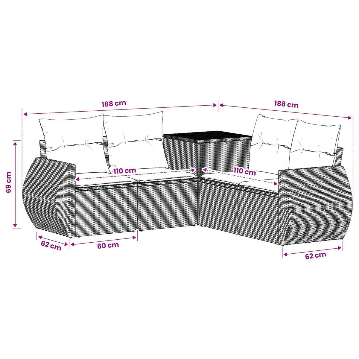 Sofa Set 5 stk. Beige und Cremeweiß 188 x 188 x 85 cm