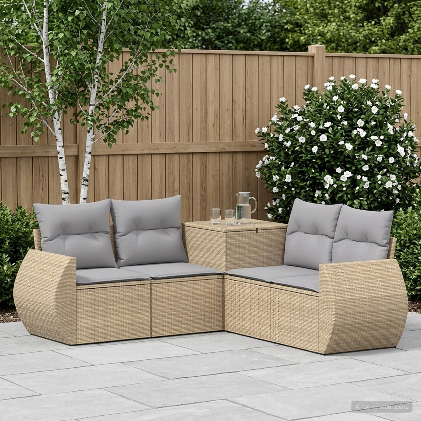 Sofa Set 5 stk. Beige und Hellgrau Polyrattan und Stahl