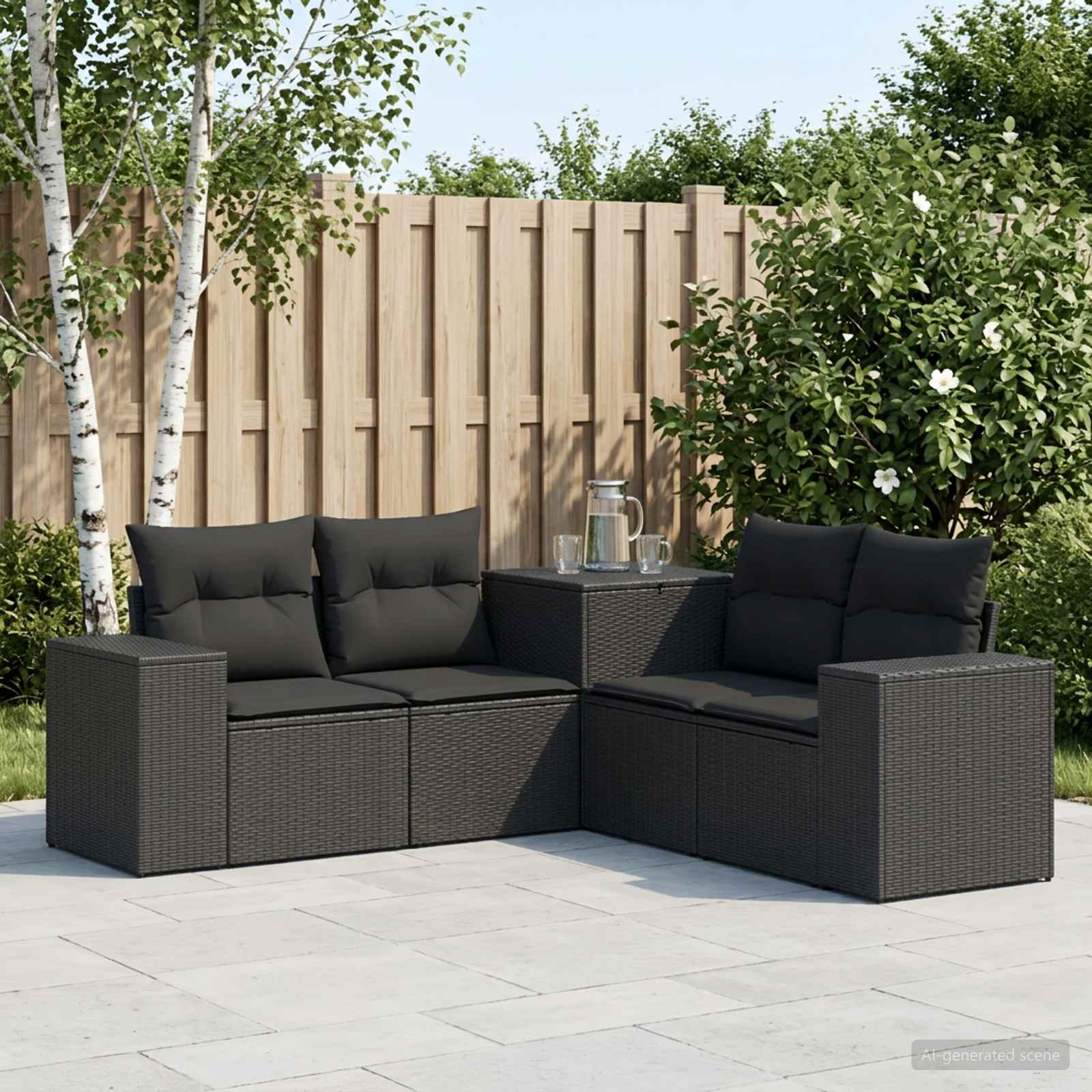 Sofa Set 5 stk. Schwarz Polyrattan und Stahl
