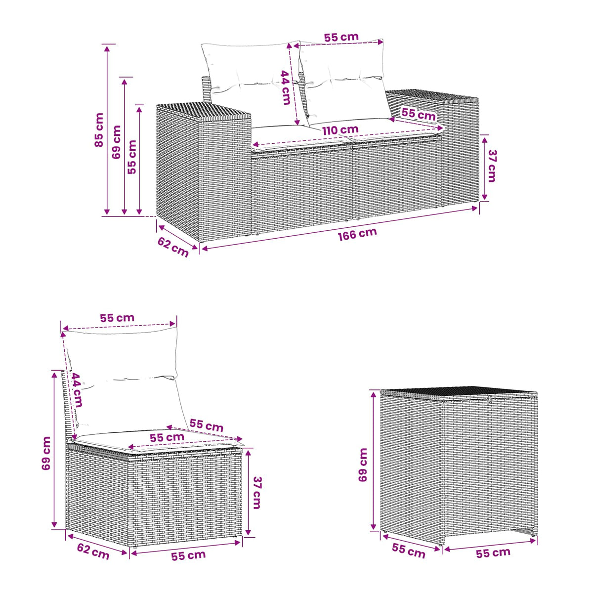 Sofa Set 5 stk. Schwarz und Blau 200 x 200 x 85 cm