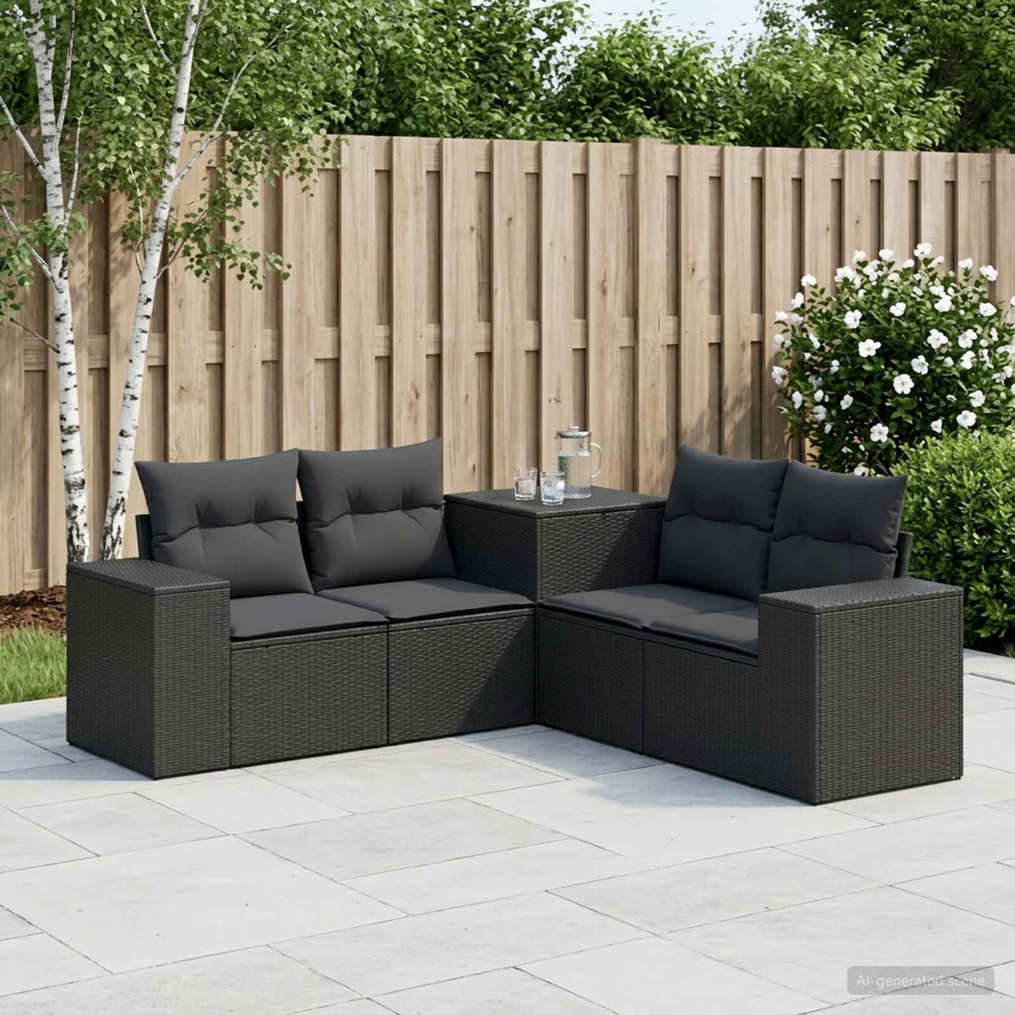 Sofa Set 5 stk. Schwarz Polyrattan und Stahl