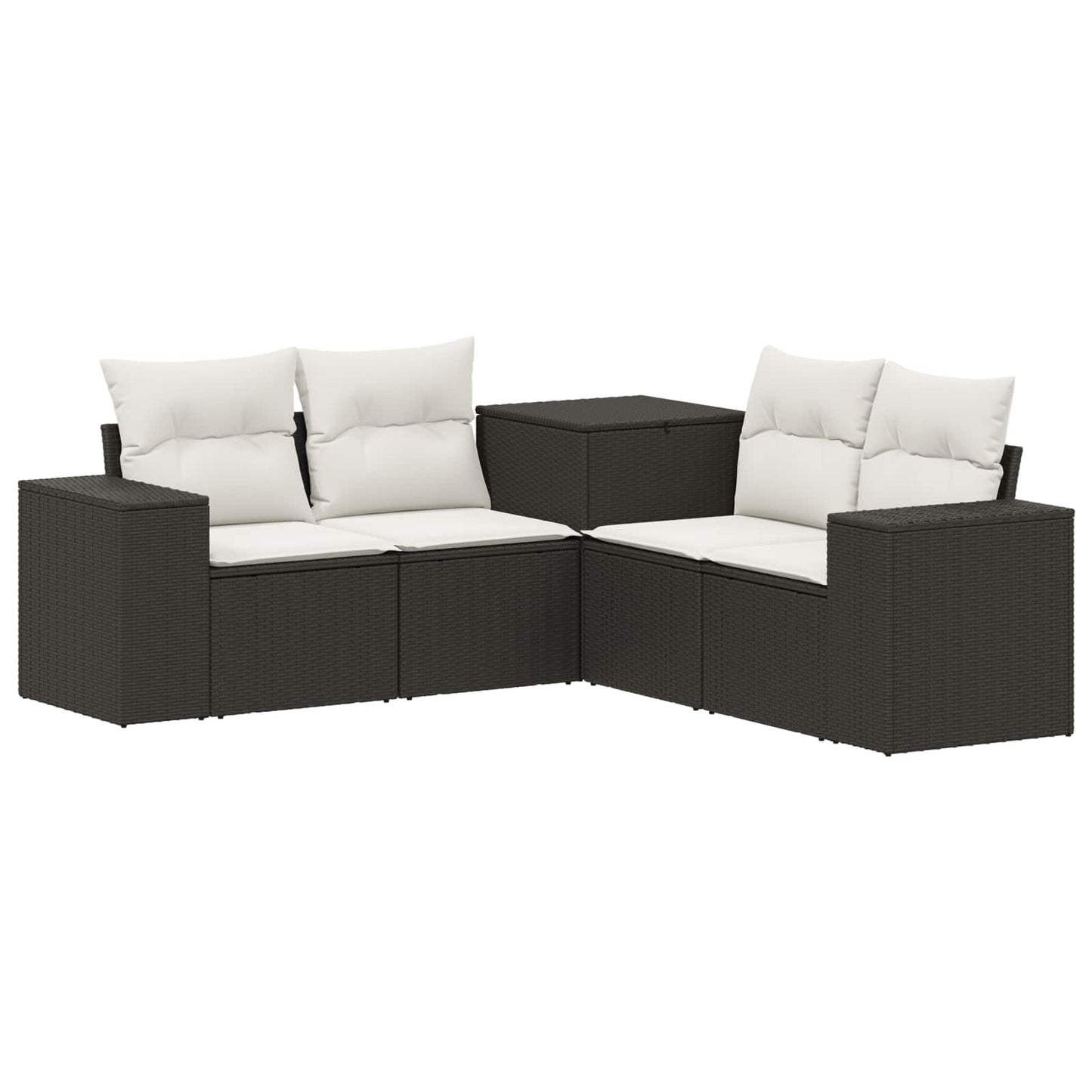 Sofa Set 5 stk. Schwarz und Cremeweiß Polyrattan und Stahl