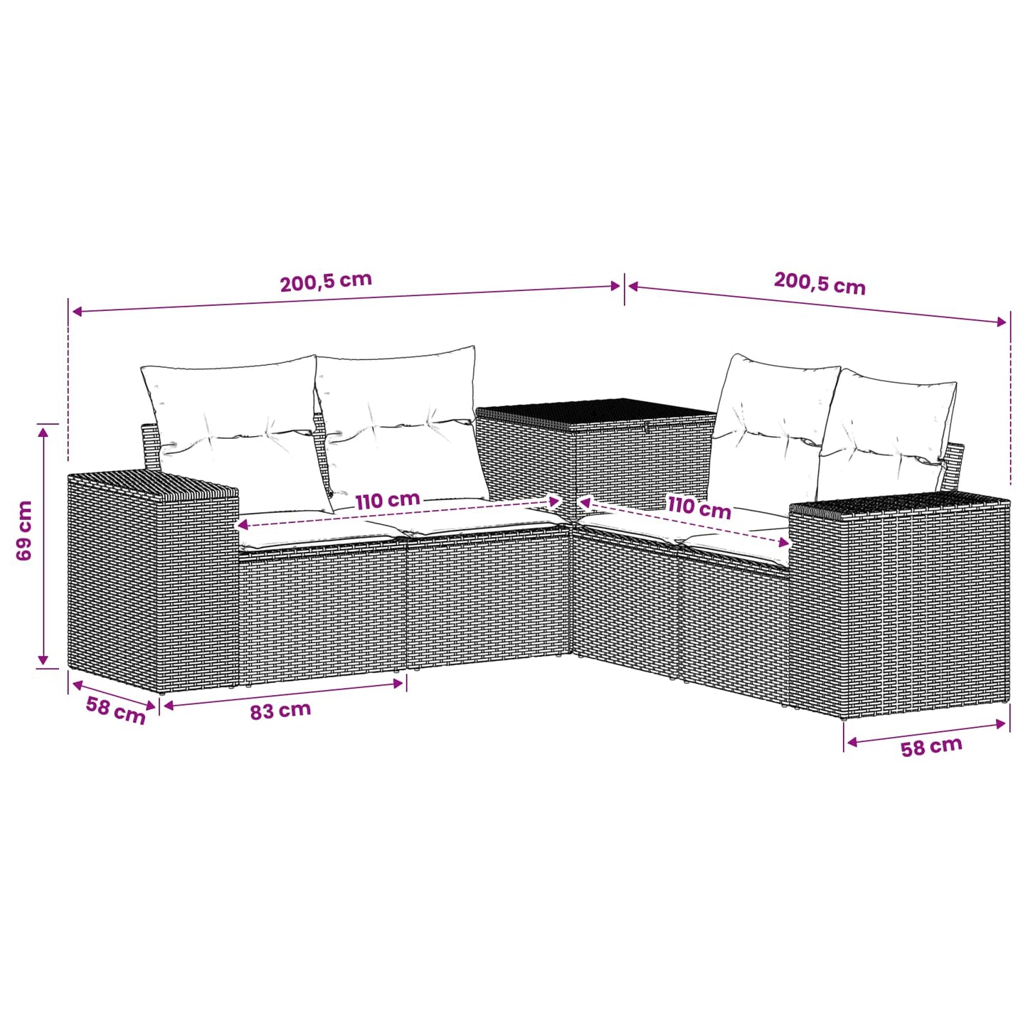 Sofa Set 5 stk. Schwarz und Cremeweiß Polyrattan und Stahl