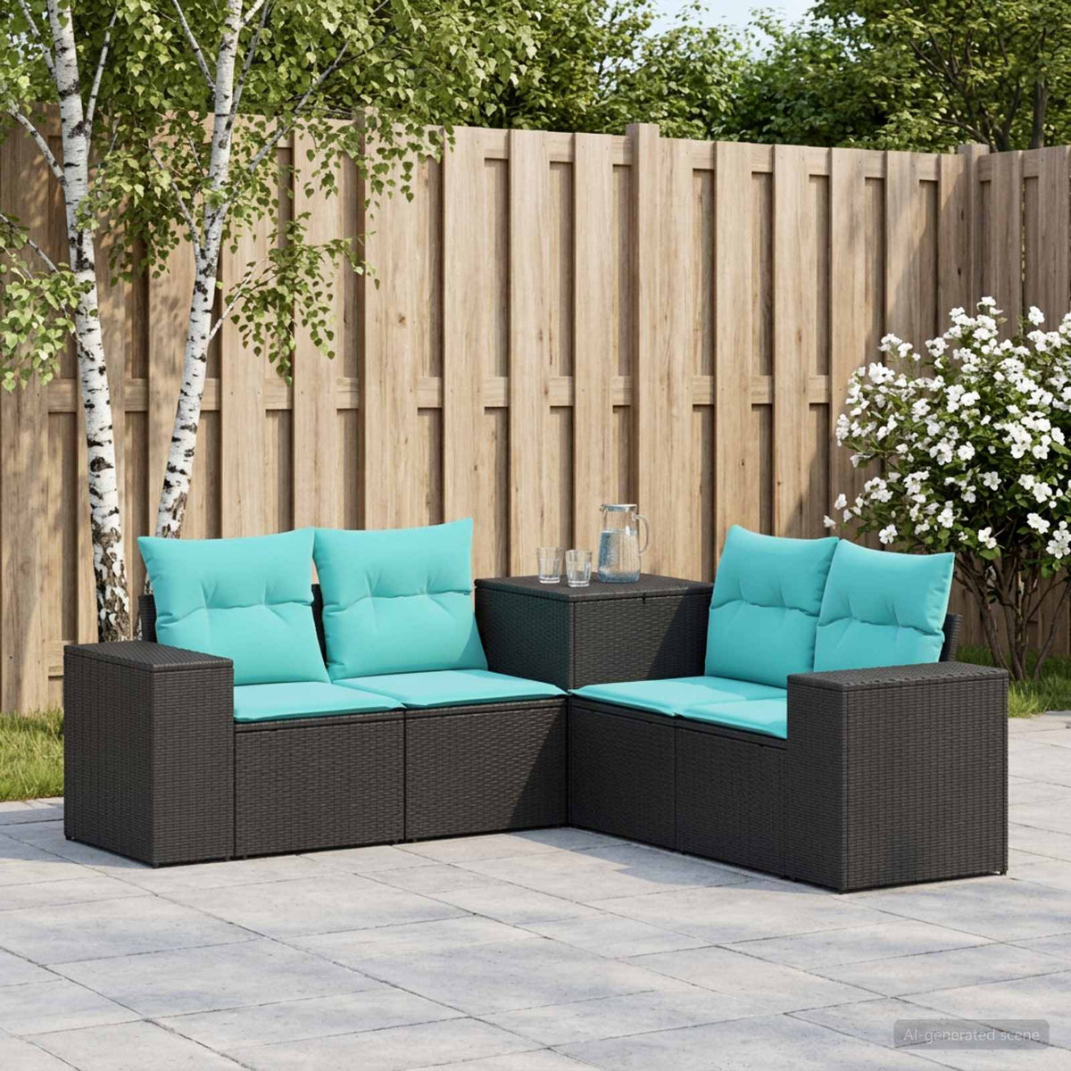 Sofa Set 5 stk. Schwarz und Blau 200 x 200 x 85 cm