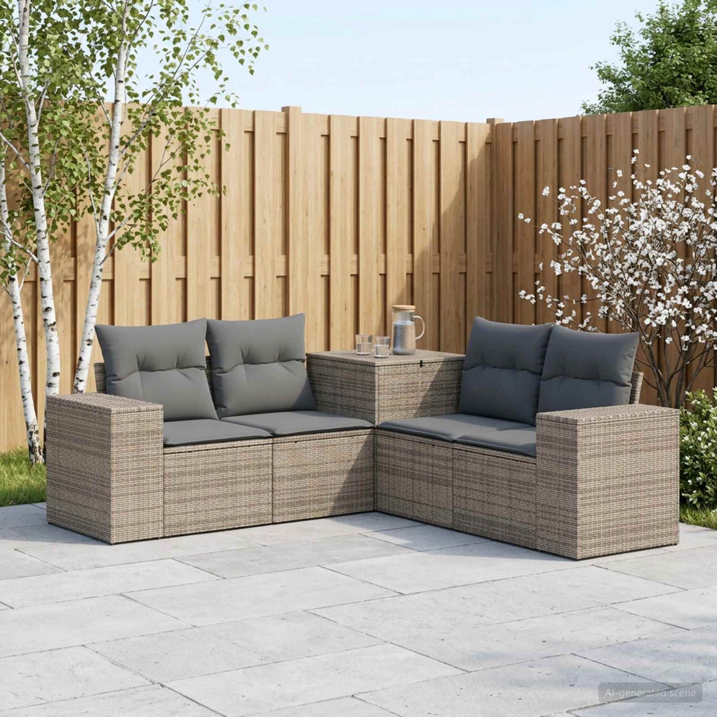 Sofa Set 5 stk. Grau und Dunkelgrau Polyrattan und Stahl
