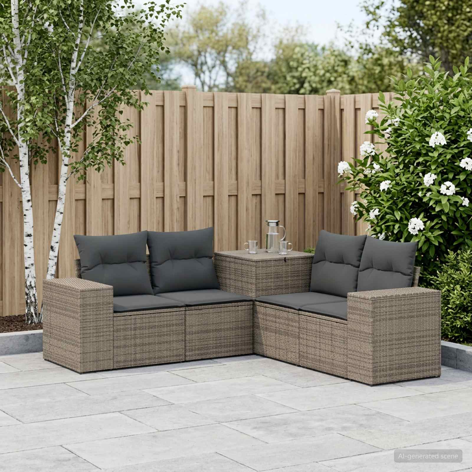 Sofa Set 5 stk. Grau und Dunkelgrau Polyrattan und Stahl