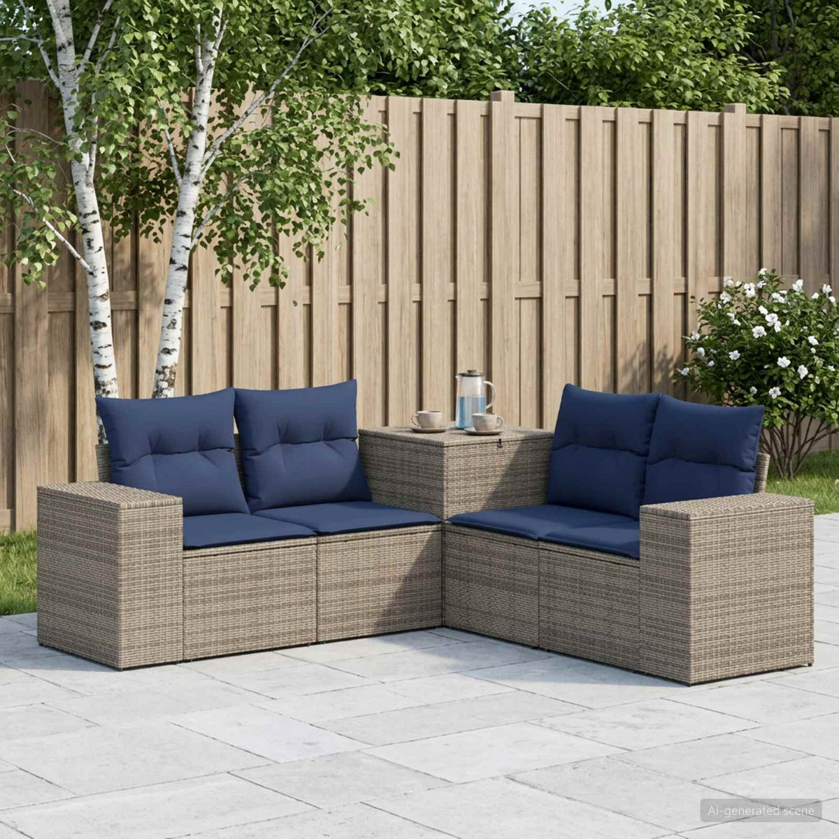 Sofa Set 5 stk. Grau und Marineblau 200 x 200 x 85 cm