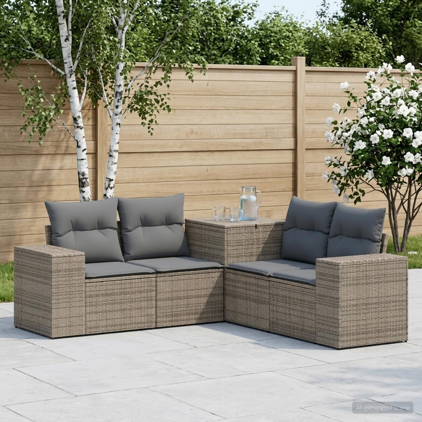 Sofa Set 5 stk. Grau und Dunkelgrau Polyrattan und Stahl