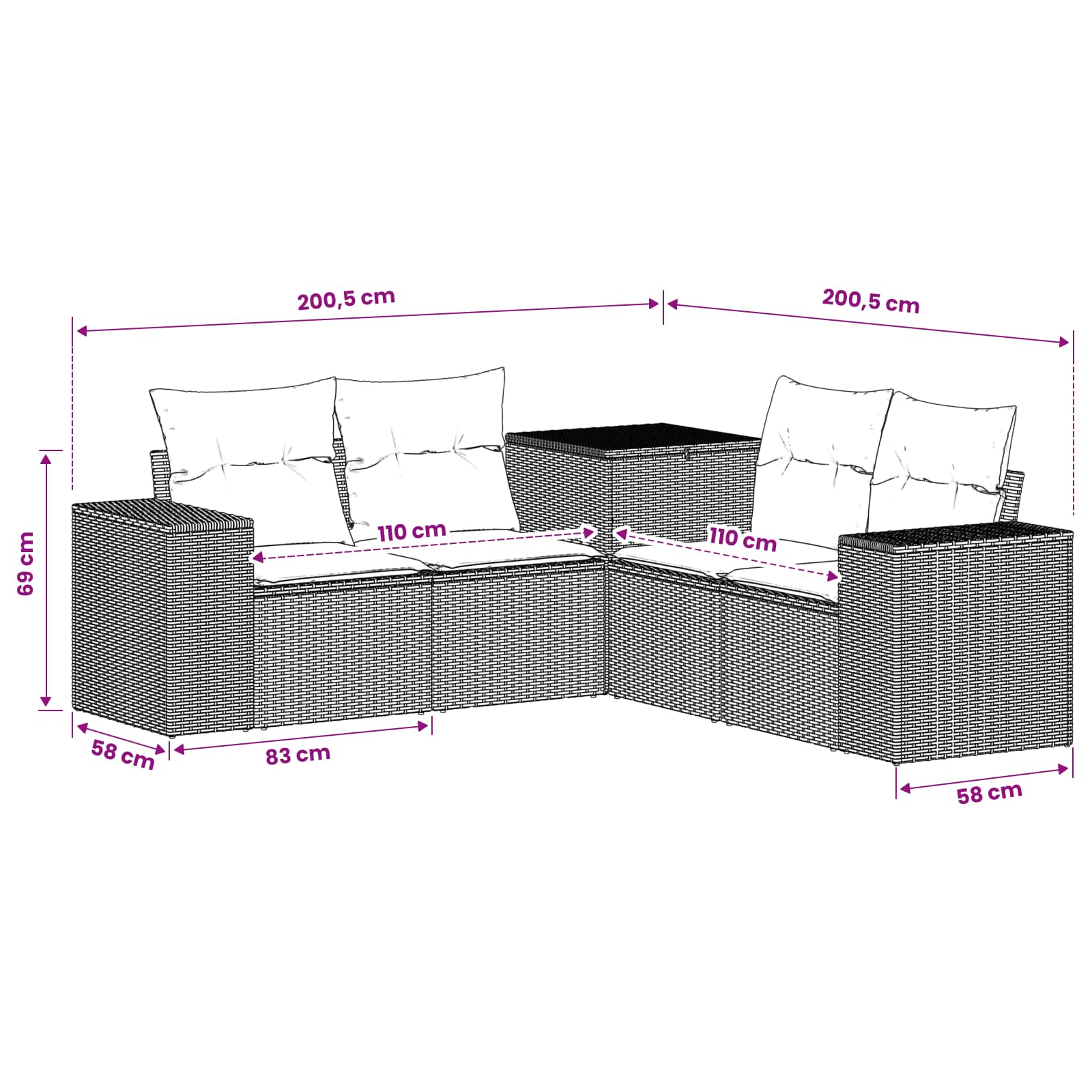 Sofa Set 5 stk. Grau und Dunkelgrau Polyrattan und Stahl