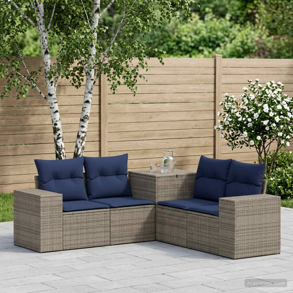 Sofa Set 5 stk. Grau und Marineblau 200 x 200 x 85 cm