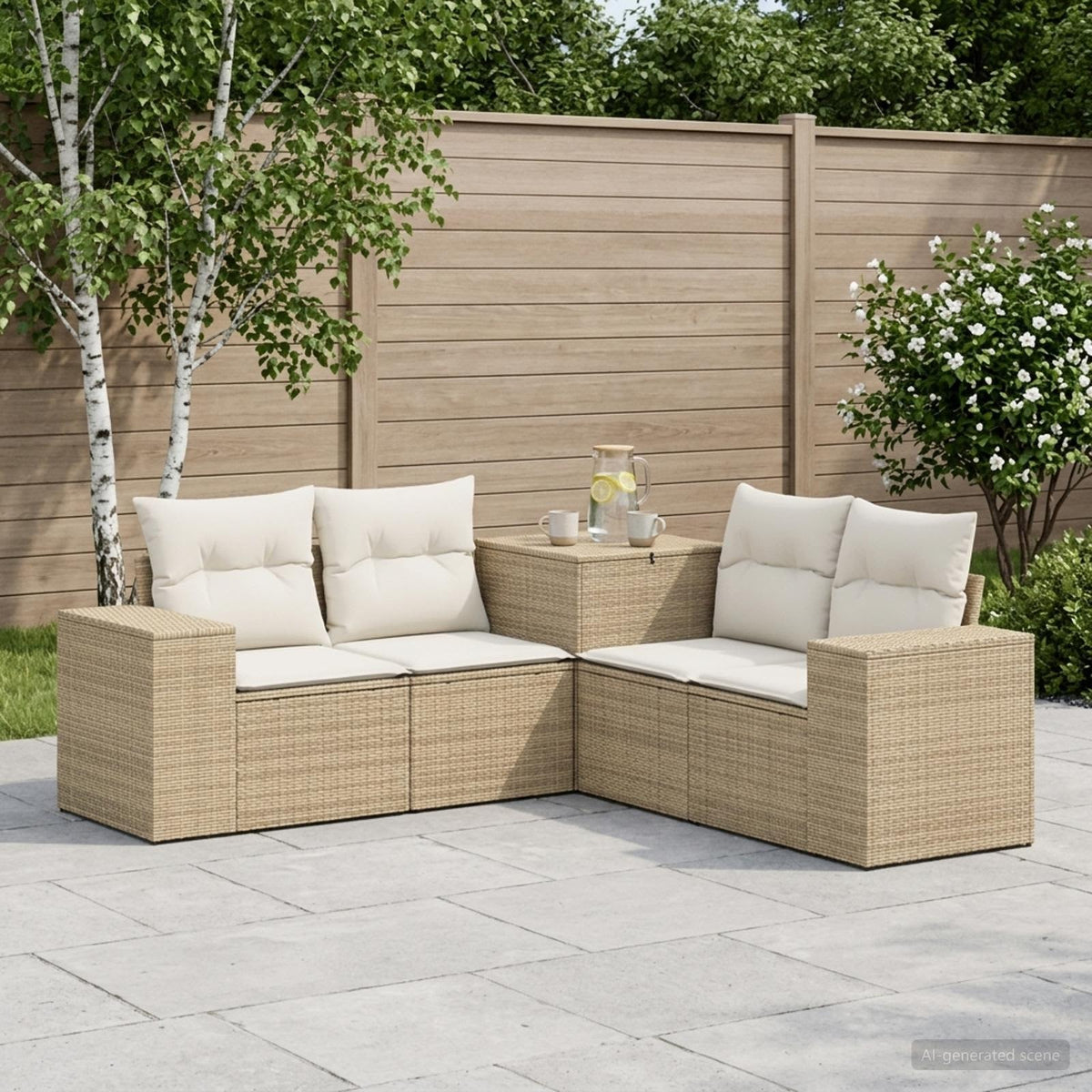 Sofa Set 5 stk. Beige und Cremeweiß 200 x 200 x 85 cm