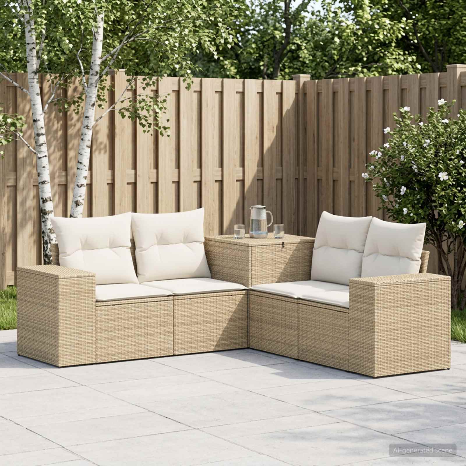 Sofa Set 5 stk. Beige und Cremeweiß Polyrattan und Stahl