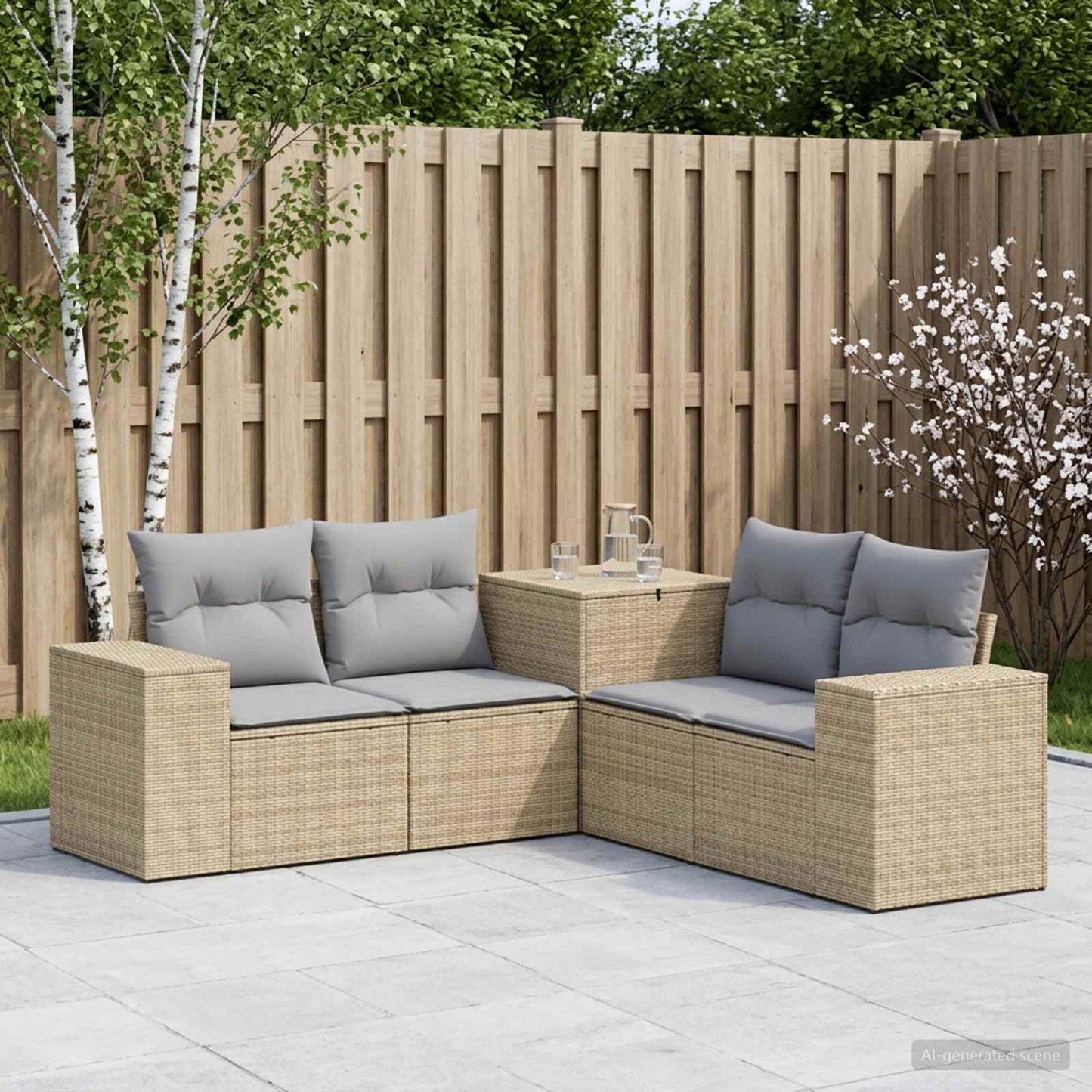 Sofa Set 5 stk. Beige und Hellgrau Polyrattan und Stahl