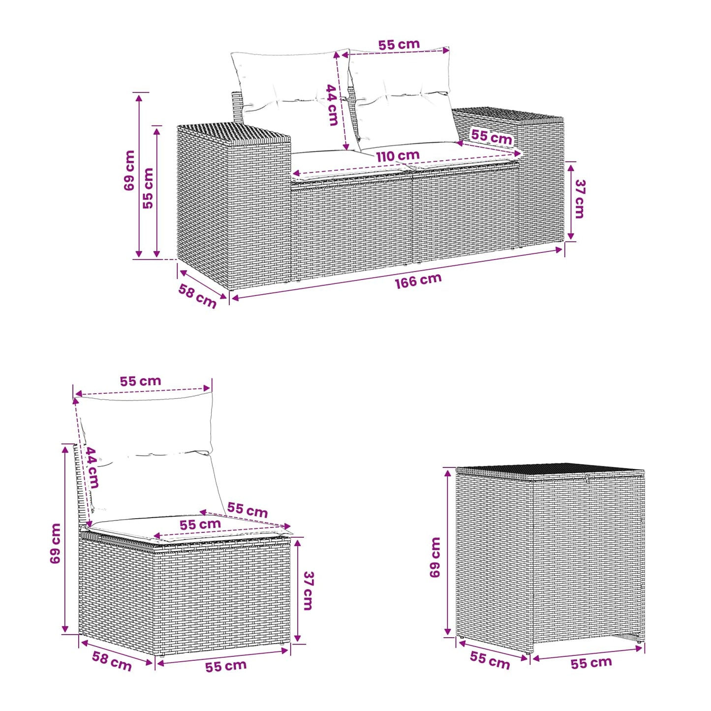 Sofa Set 5 stk. Beige und Hellgrau Polyrattan und Stahl