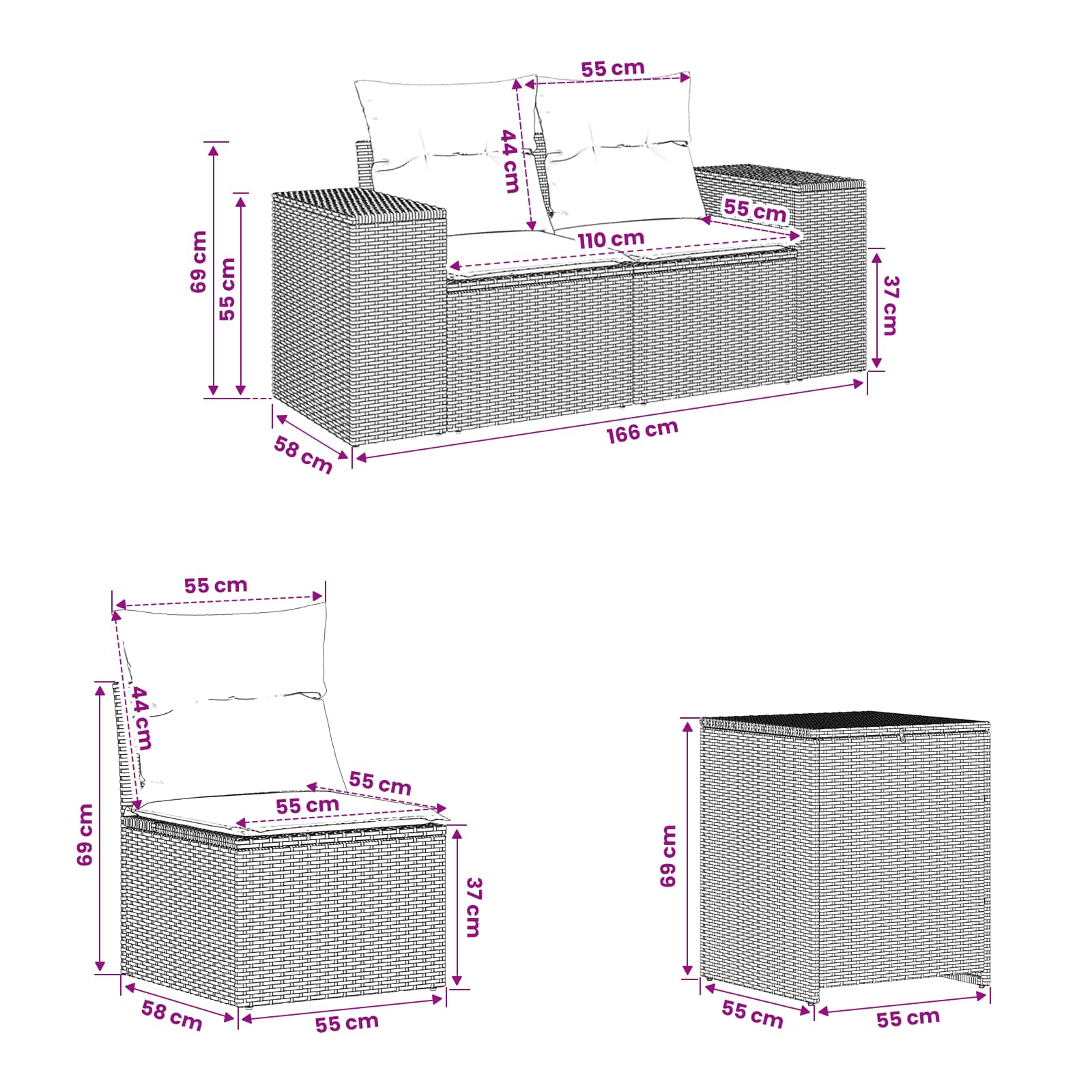Sofa Set 5 stk. Beige und Hellgrau Polyrattan und Stahl