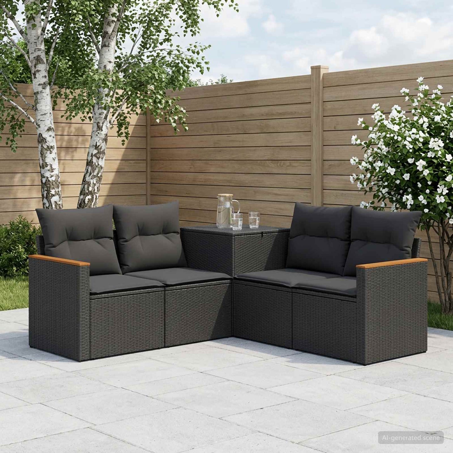 Sofa Set 5 stk. Schwarz Polyrattan und Stahl