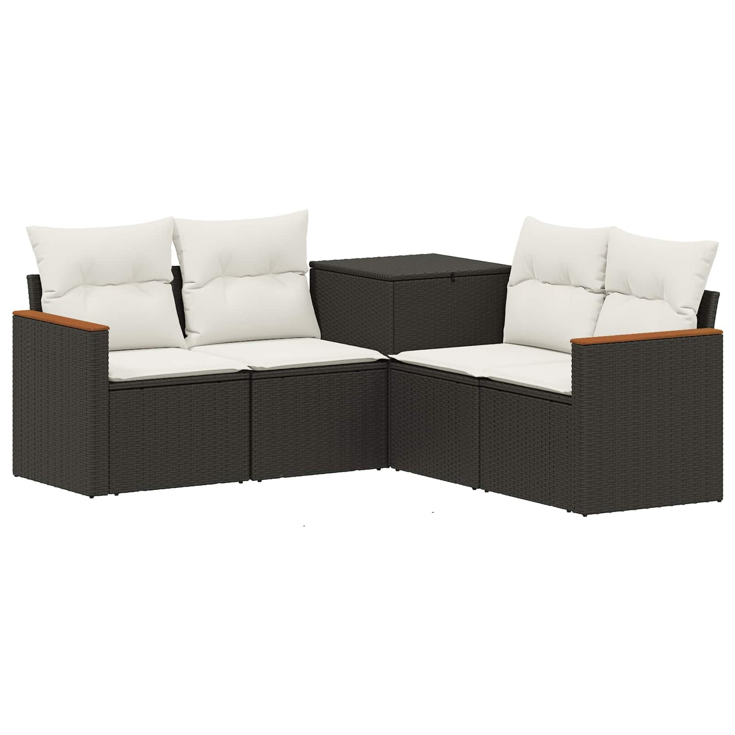 Sofa Set 5 stk. Schwarz und Cremeweiß Polyrattan und Stahl