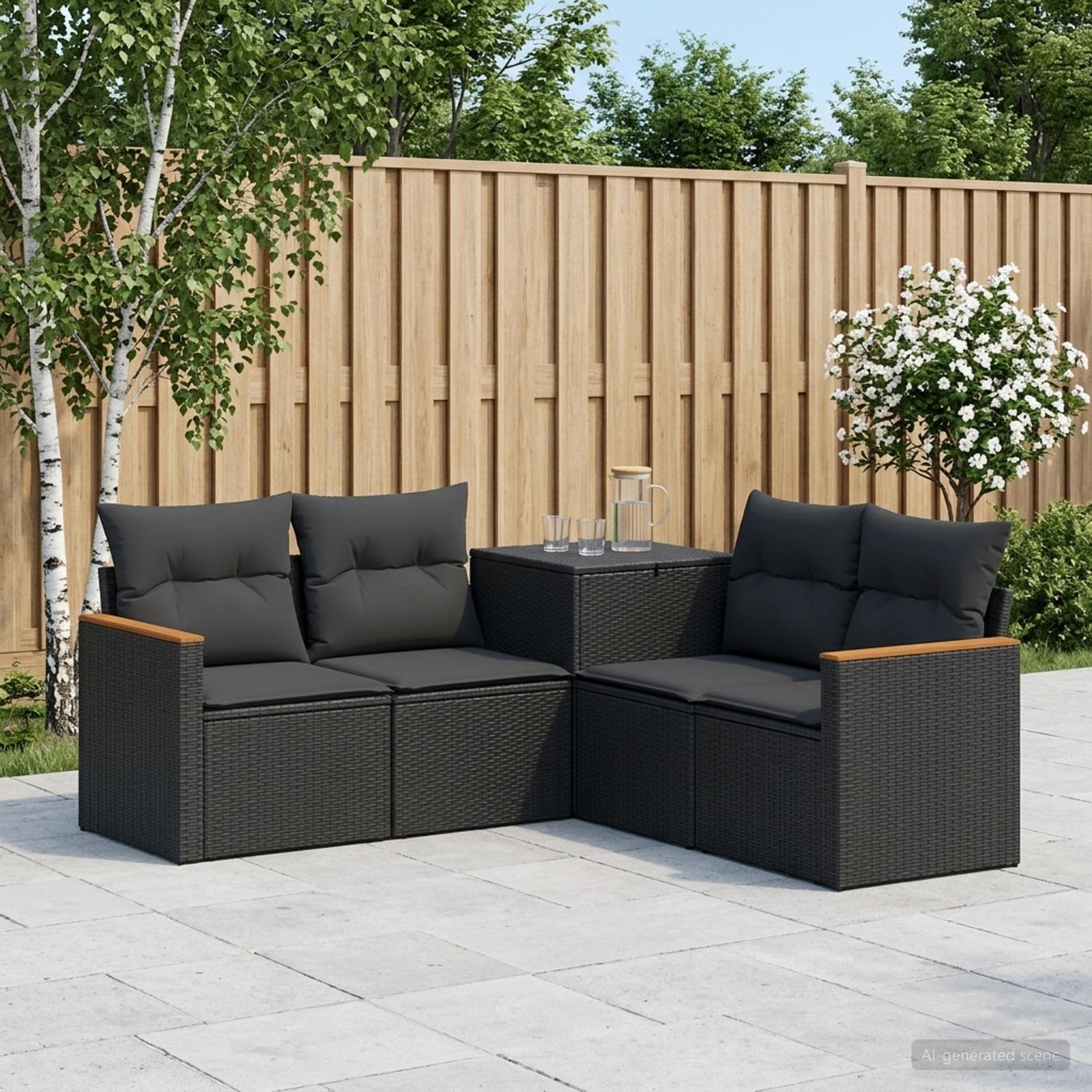 Sofa Set 5 stk. Schwarz Polyrattan und Stahl