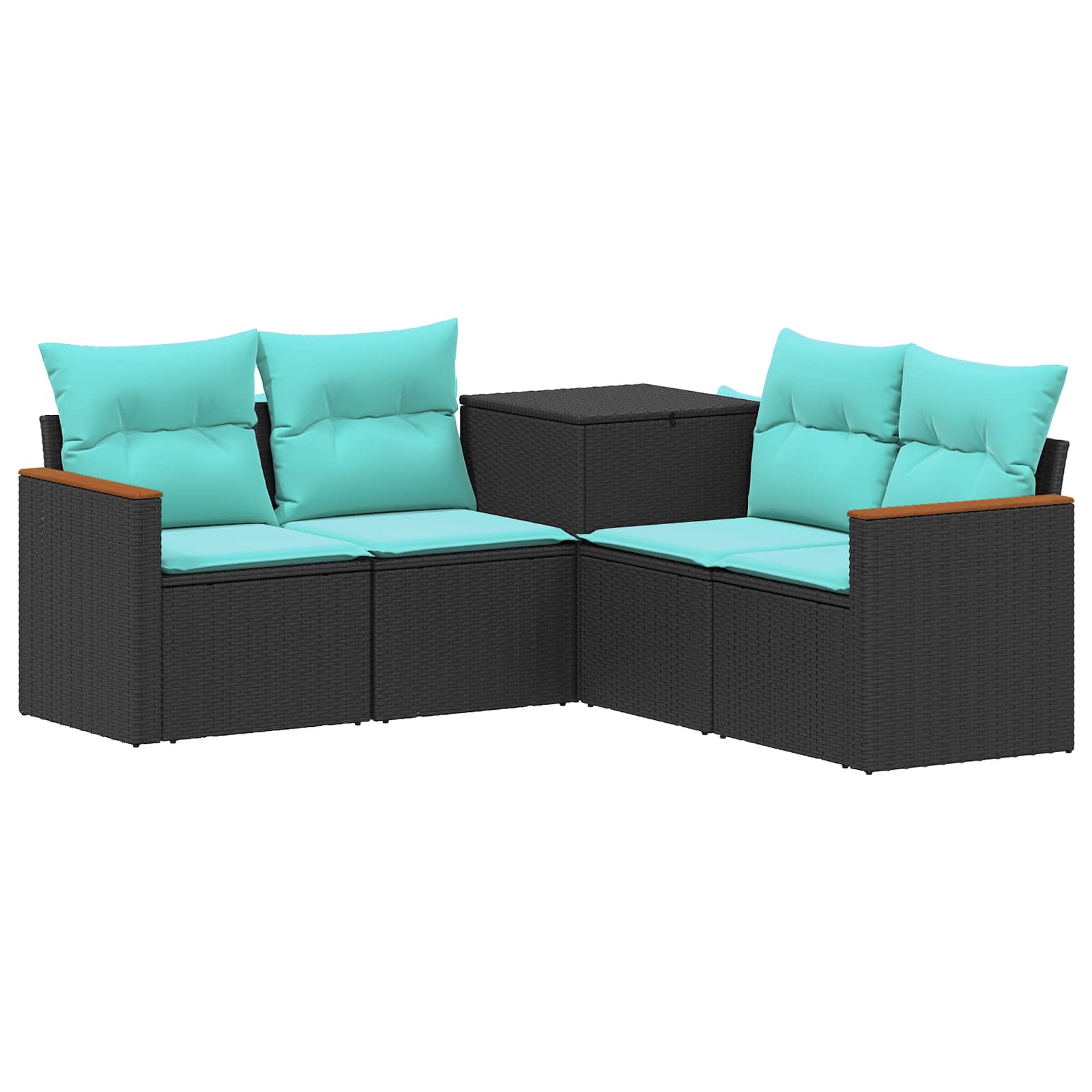 Sofa Set 5 stk. Schwarz und Blau Polyrattan und Stahl