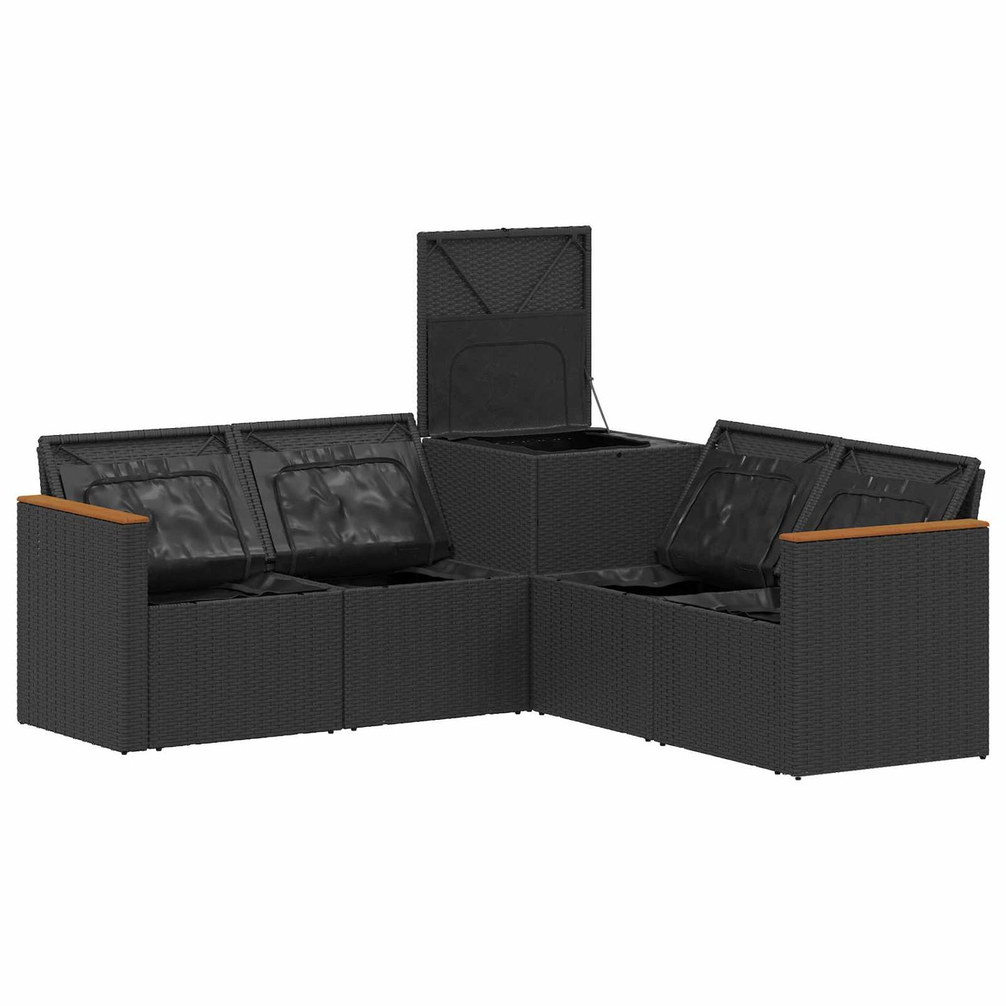 Sofa Set 5 stk. Schwarz und Blau Polyrattan und Stahl