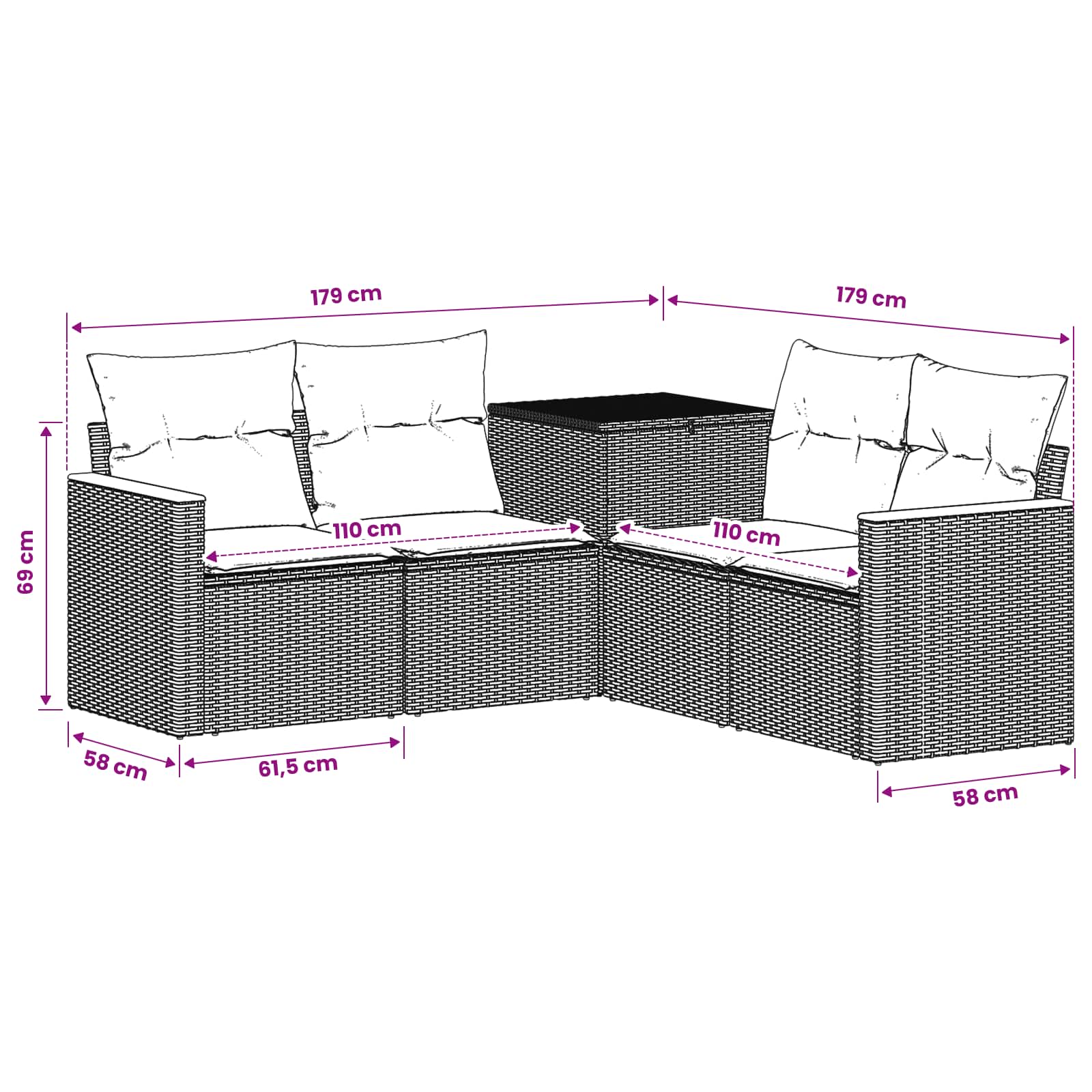 Sofa Set 5 stk. Schwarz und Blau Polyrattan und Stahl