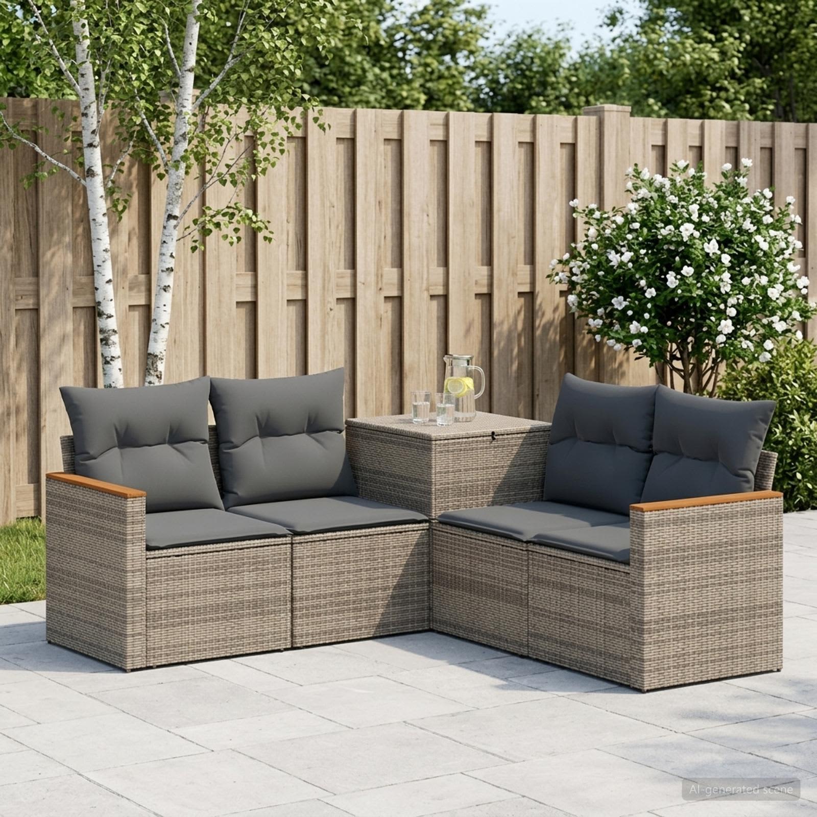 Sofa Set 5 stk. Grau und Dunkelgrau Polyrattan und Stahl
