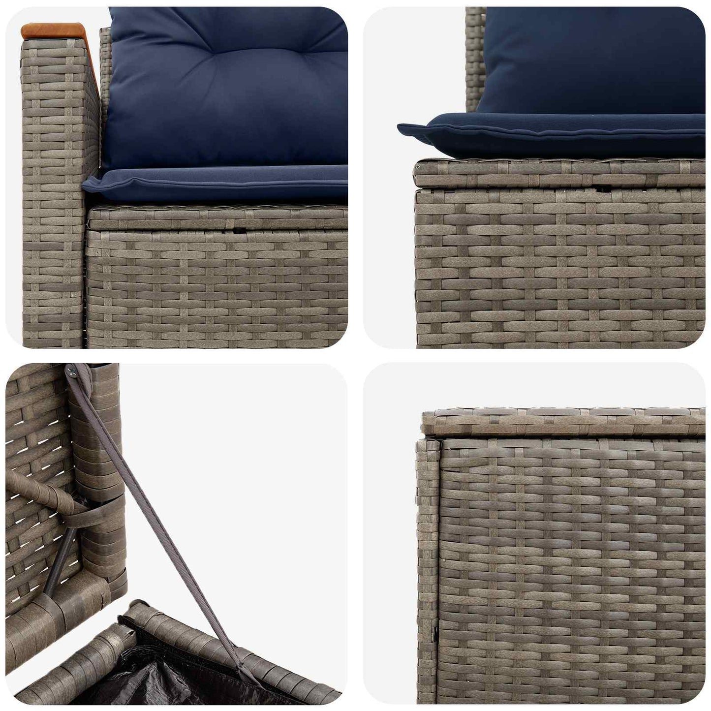 Sofa Set 5 stk. Grau und Marineblau Polyrattan und Stahl