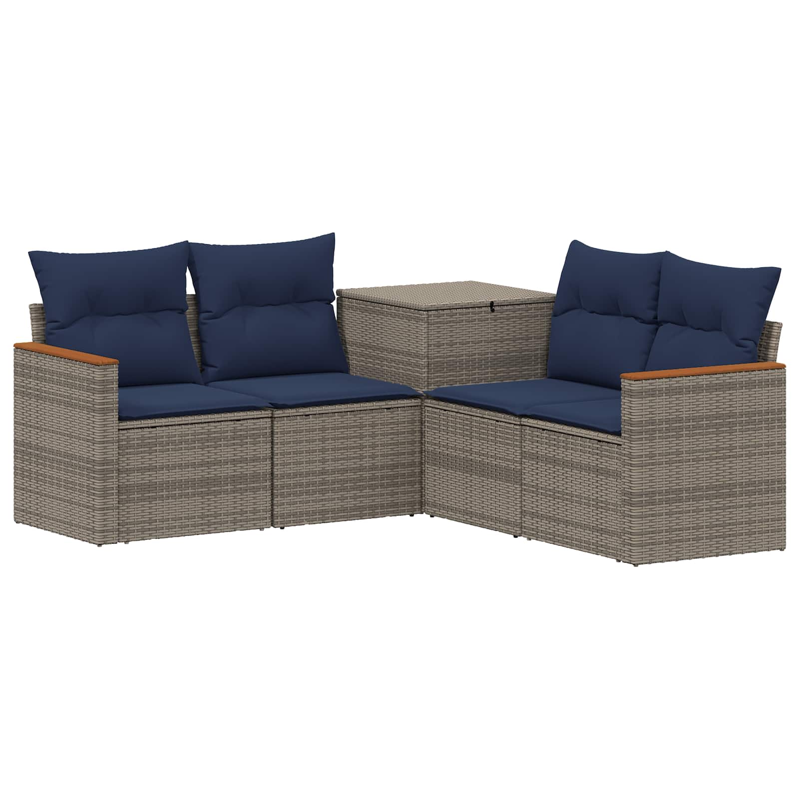 Sofa Set 5 stk. Grau und Marineblau Polyrattan und Stahl