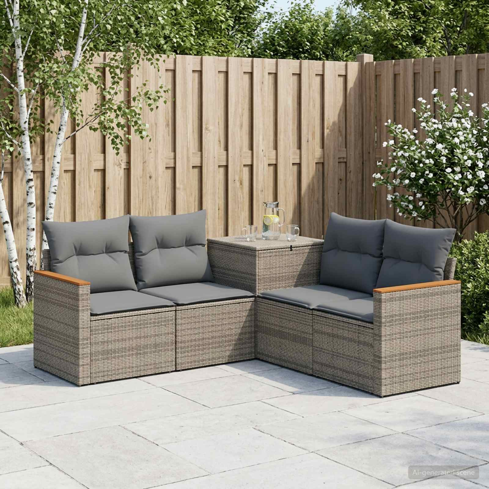 Sofa Set 5 stk. Grau und Dunkelgrau Polyrattan und Stahl