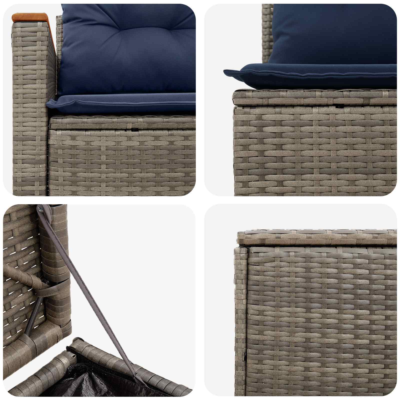 Sofa Set 5 stk. Grau und Marineblau Polyrattan und Stahl