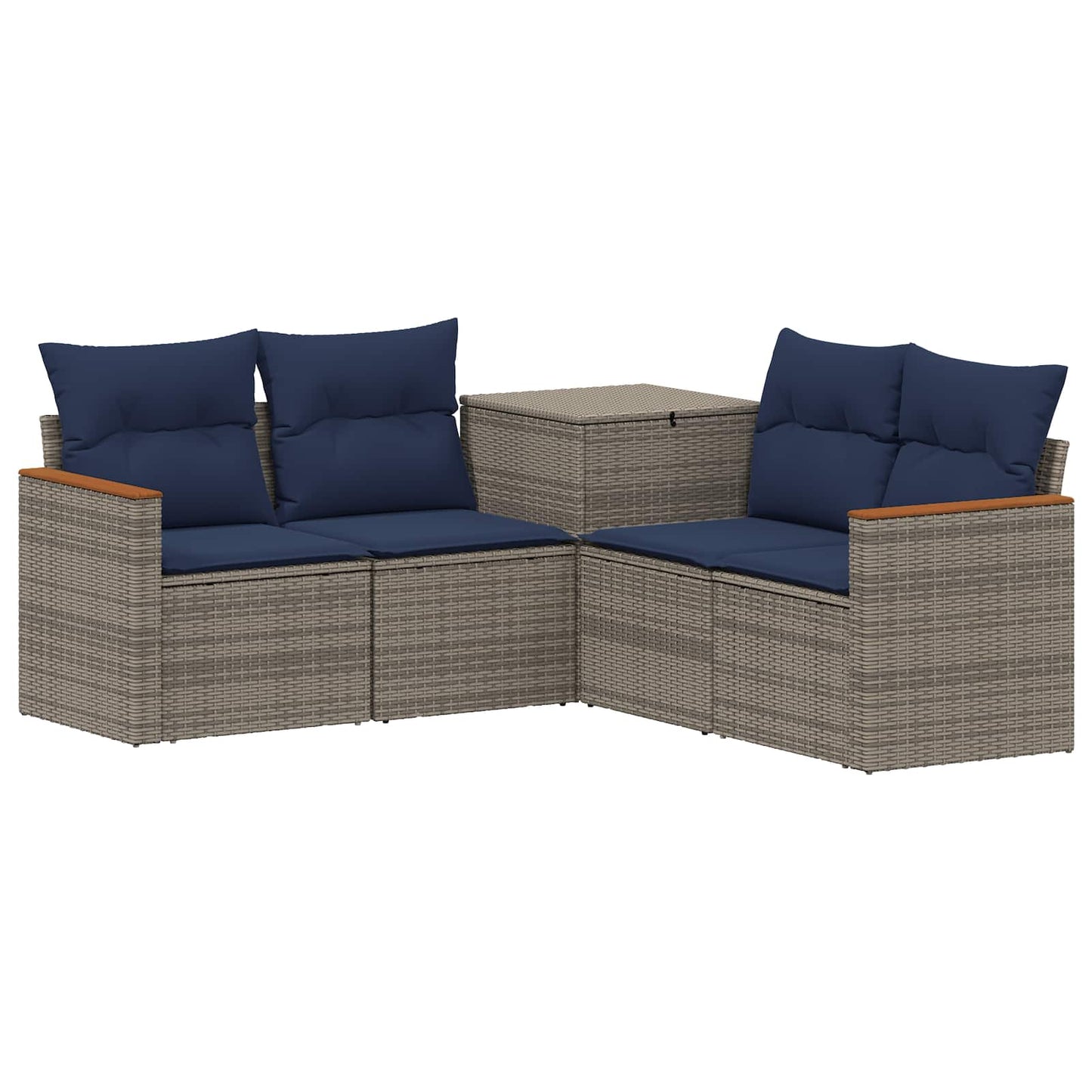 Sofa Set 5 stk. Grau und Marineblau Polyrattan und Stahl