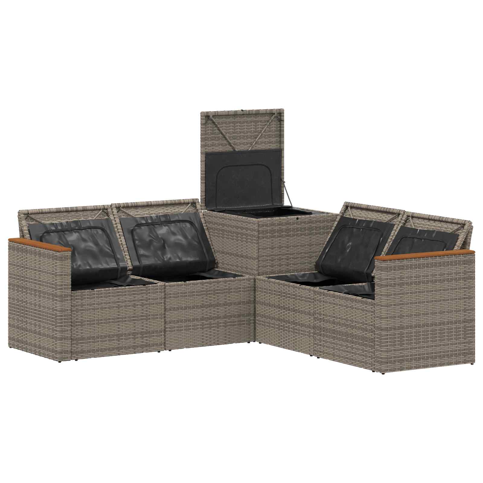 Sofa Set 5 stk. Grau und Marineblau Polyrattan und Stahl