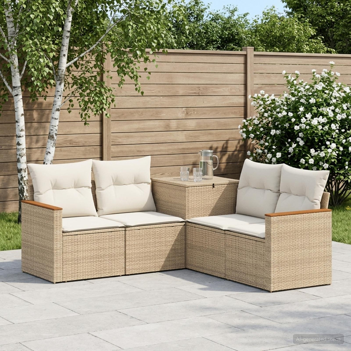 Sofa Set 5 stk. Beige und Cremeweiß 179 x 179 x 85 cm