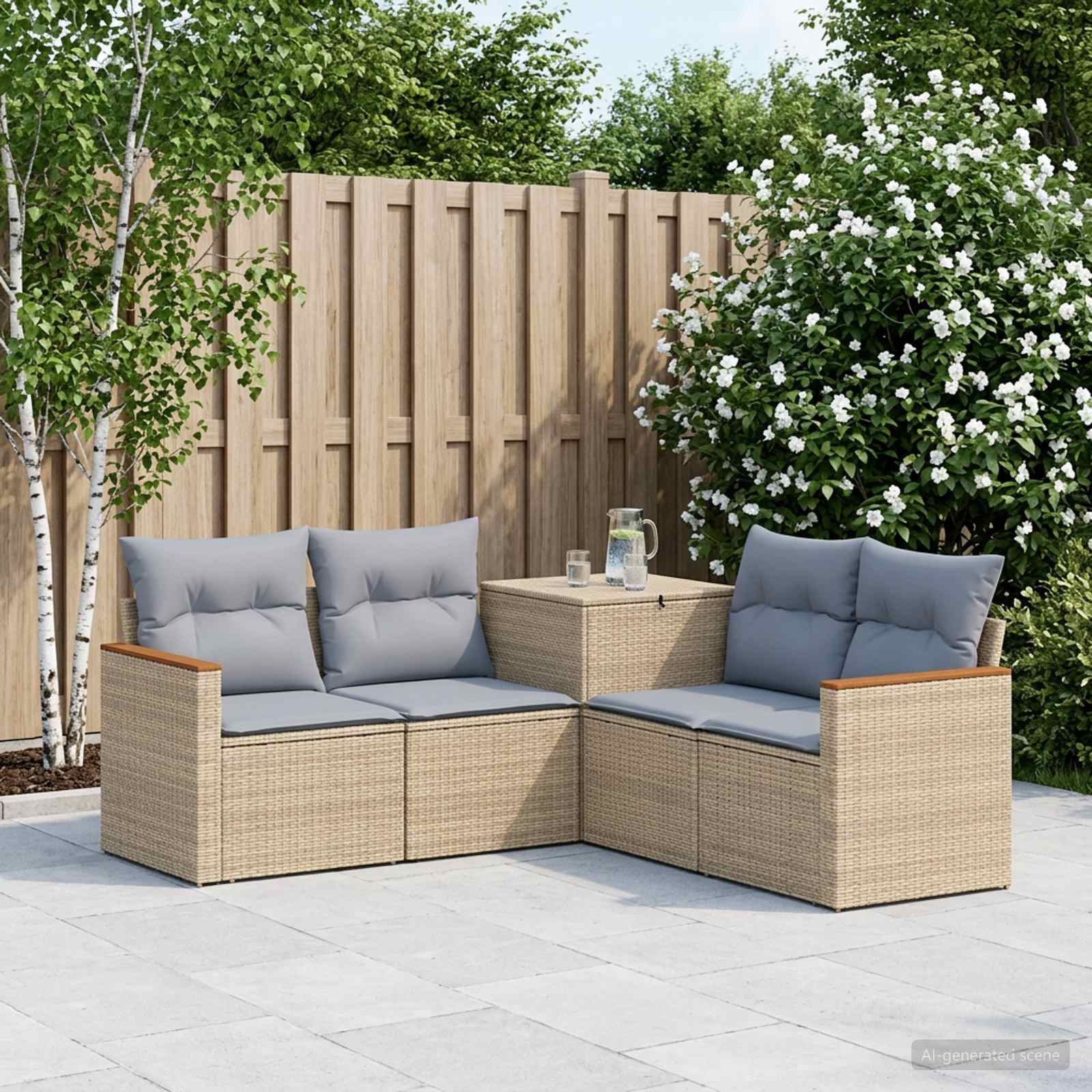 Sofa Set 5 stk. Beige und Hellgrau Polyrattan und Stahl