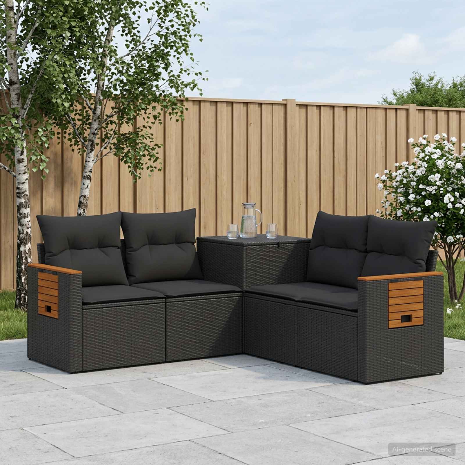 Sofa Set 5 stk. Schwarz Polyrattan und Stahl