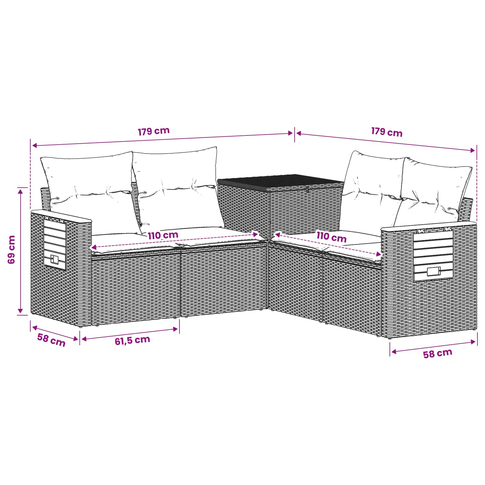 Sofa Set 5 stk. Schwarz Polyrattan und Stahl