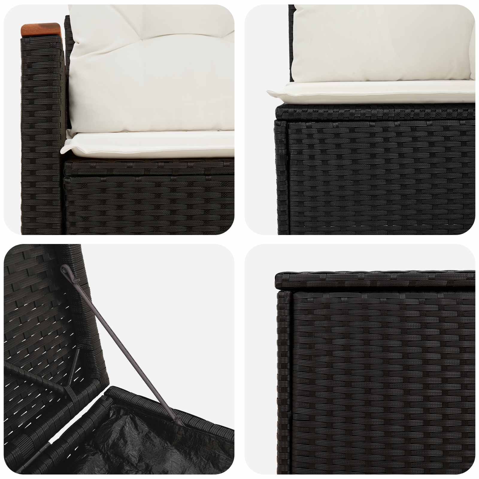 Sofa Set 5 stk. Schwarz und Cremeweiß Polyrattan und Stahl