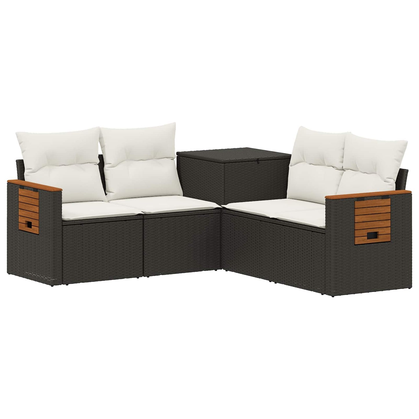 Sofa Set 5 stk. Schwarz und Cremeweiß Polyrattan und Stahl