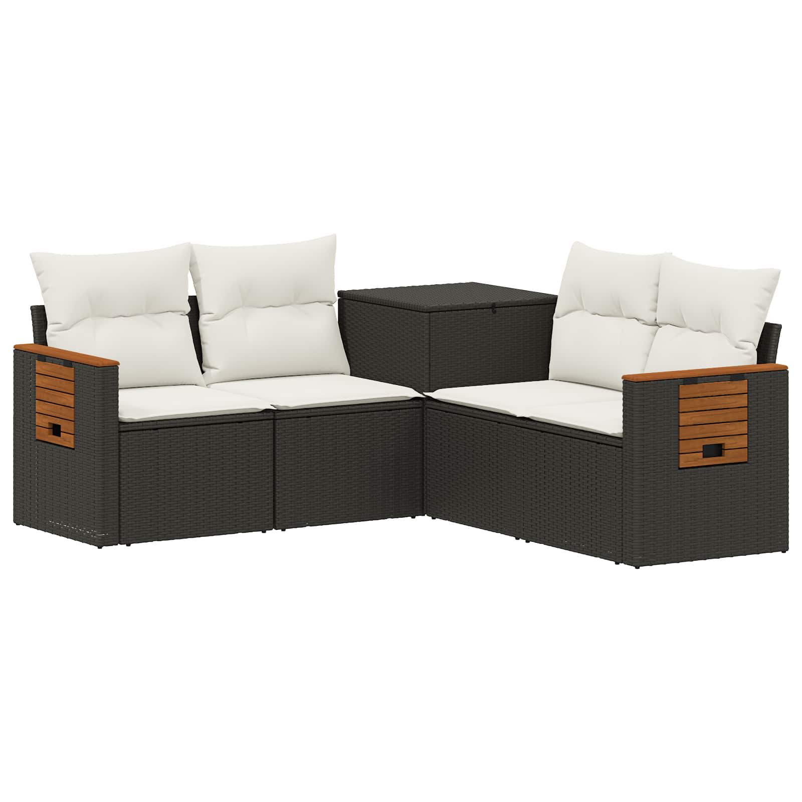 Sofa Set 5 stk. Schwarz und Cremeweiß Polyrattan und Stahl
