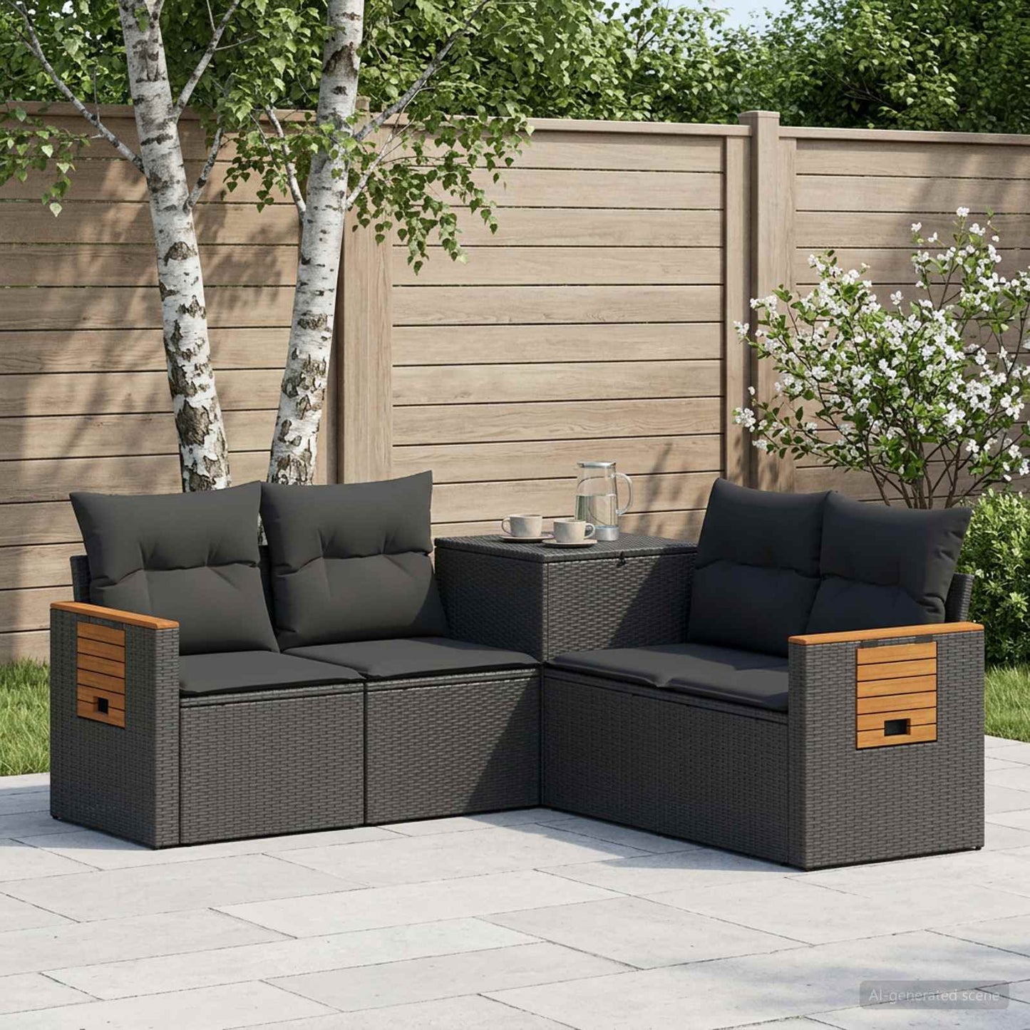 Sofa Set 5 stk. Schwarz Polyrattan und Stahl