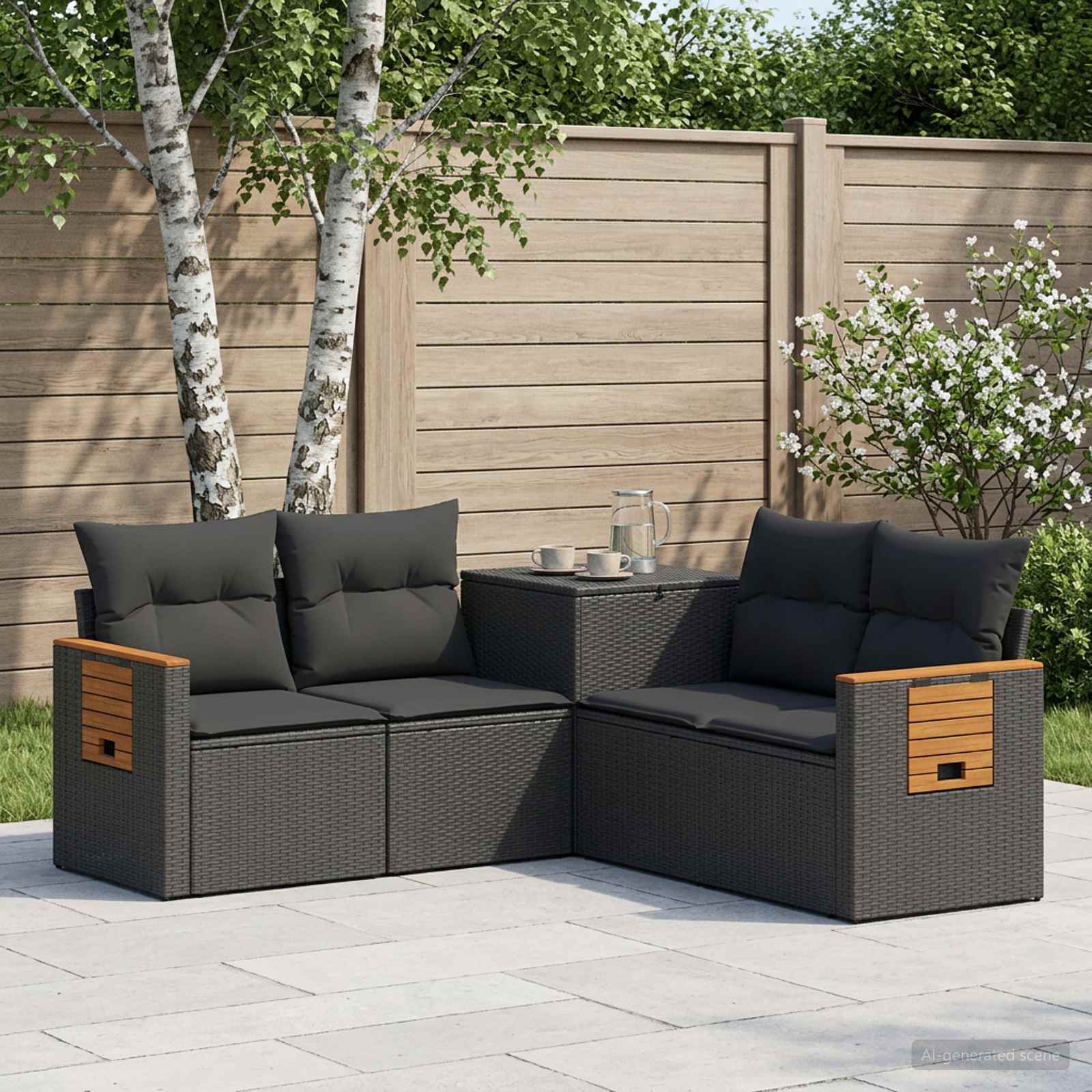 Sofa Set 5 stk. Schwarz Polyrattan und Stahl