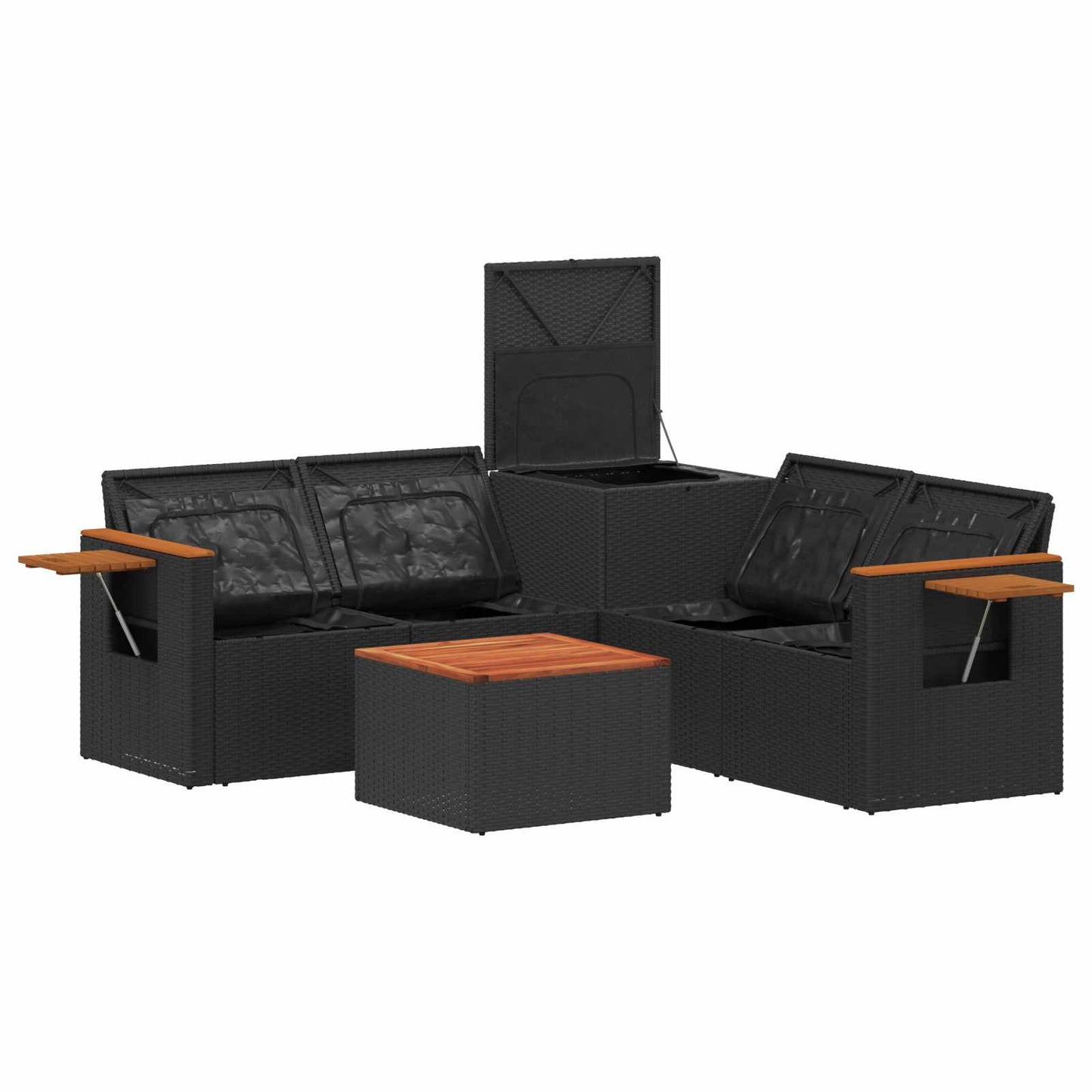 Sofa Set 5 stk. Schwarz und Cremeweiß Polyrattan und Stahl